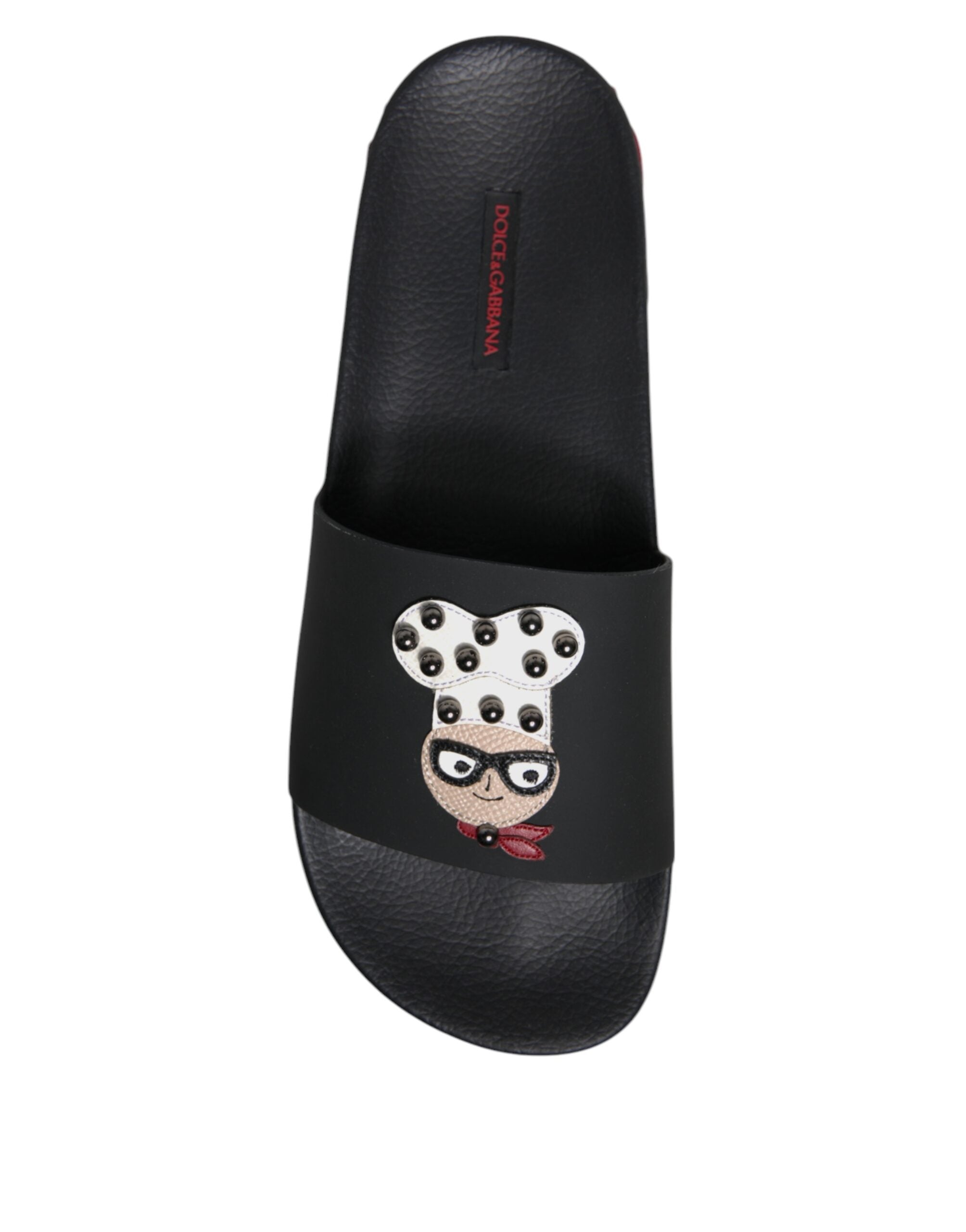 Dolce & Gabbana Black Leather Mules Sandals Beachwear Shoes-8
