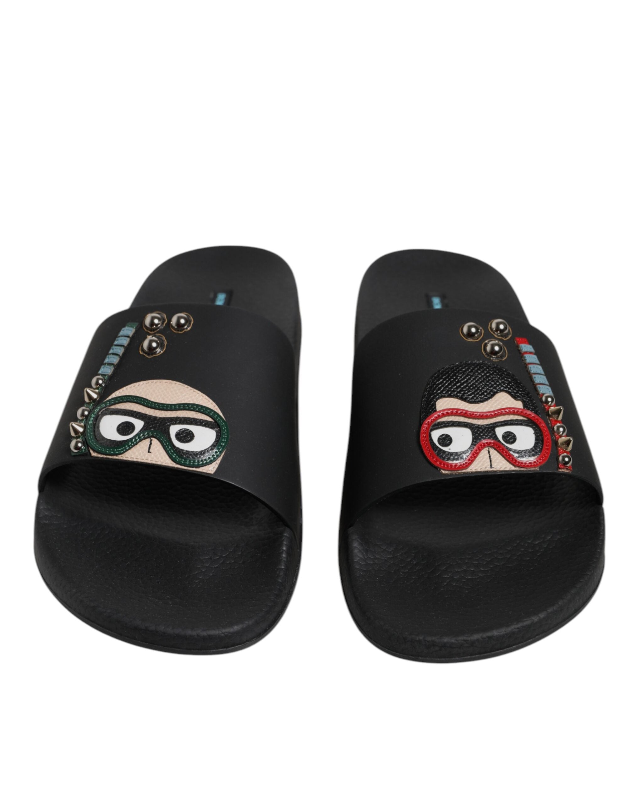 Dolce & Gabbana Schwarz Divers Leder Flats Slides Sandalen Beachwear Schuhe-2