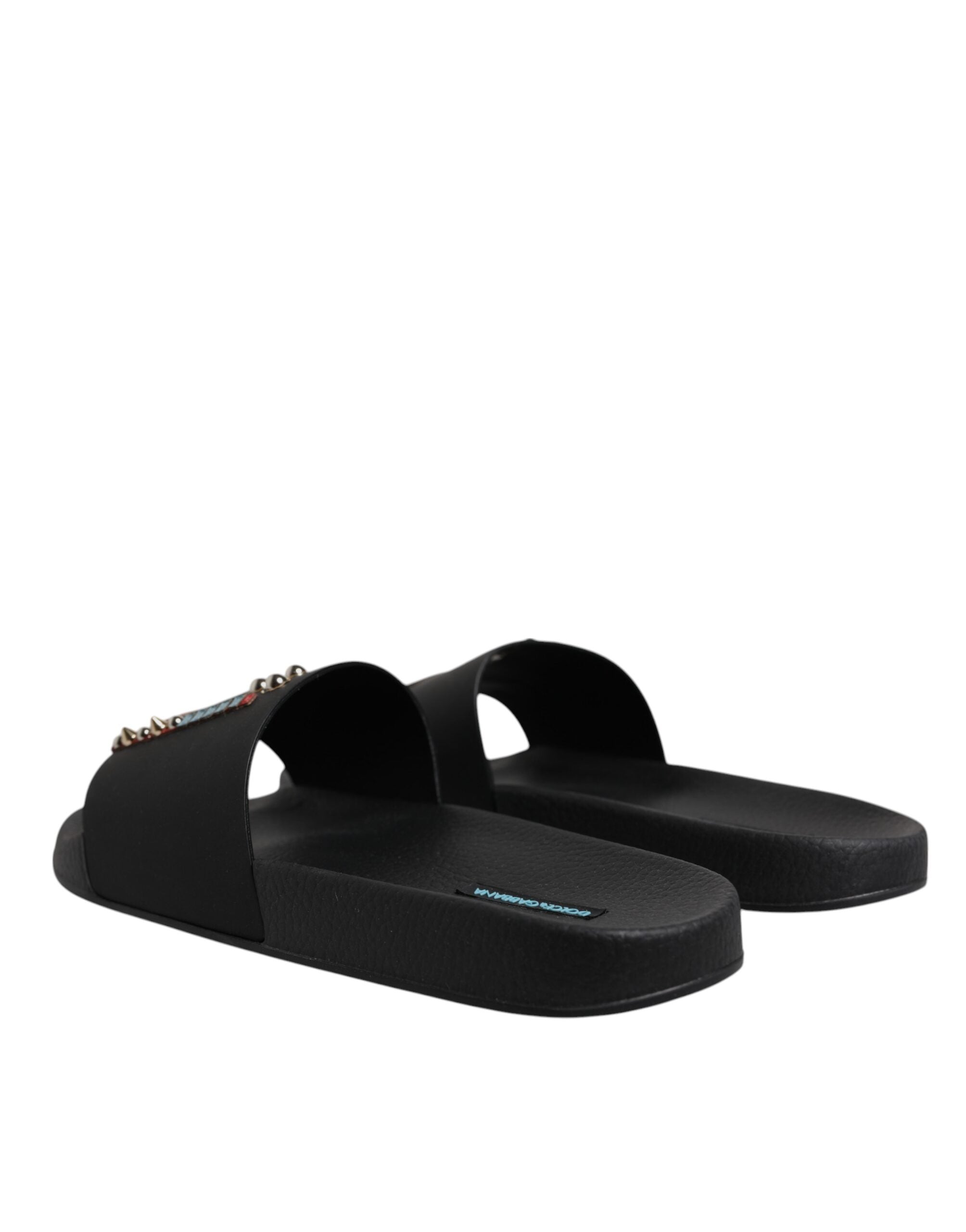 Dolce & Gabbana Schwarz Divers Leder Flats Slides Sandalen Beachwear Schuhe-4