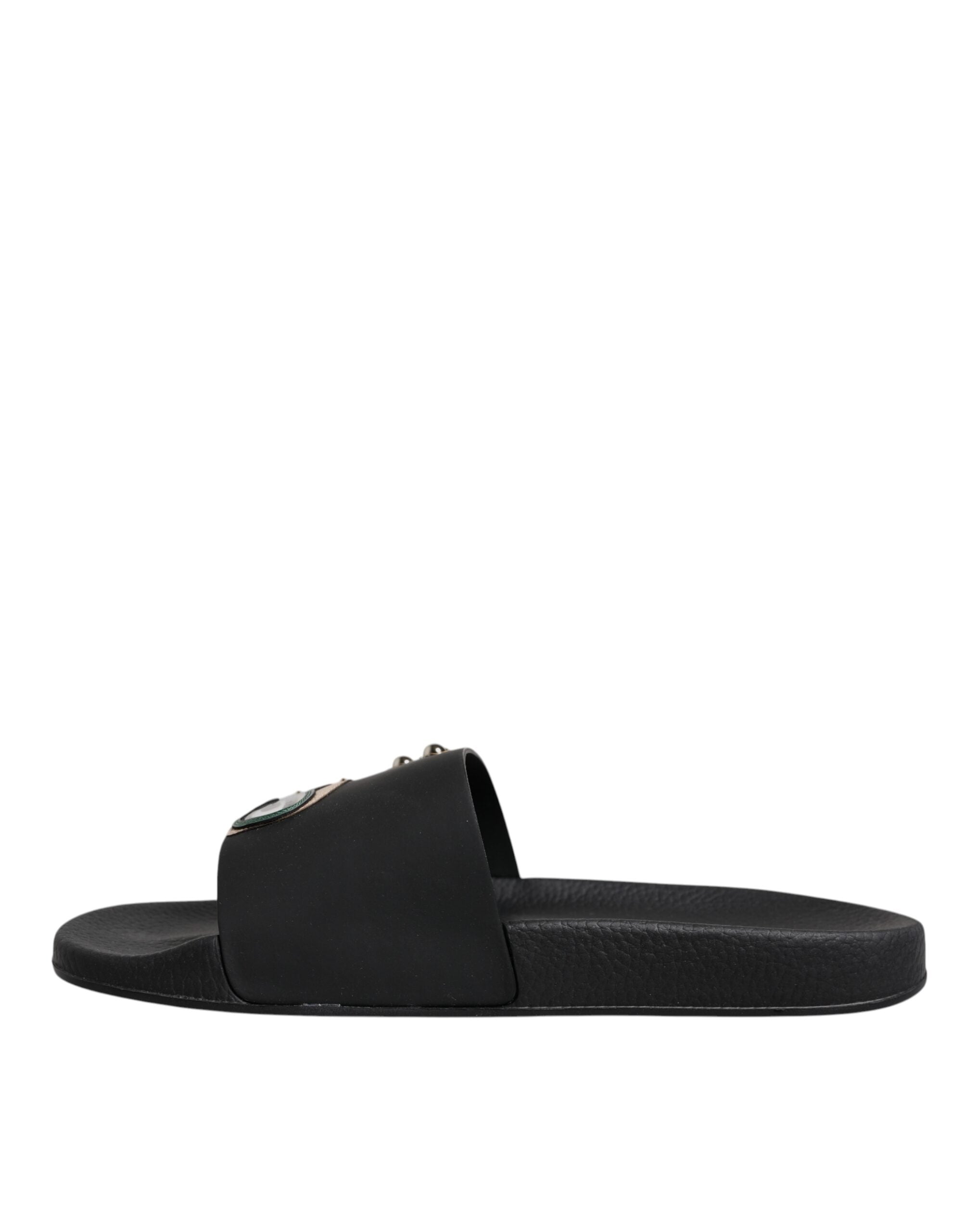 Dolce & Gabbana Schwarz Divers Leder Flats Slides Sandalen Beachwear Schuhe-5