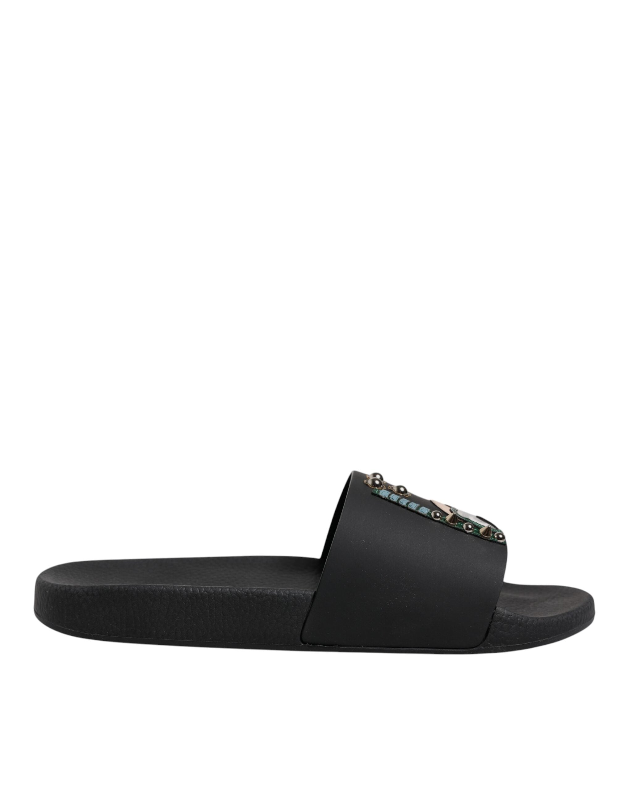 Dolce & Gabbana Schwarz Divers Leder Flats Slides Sandalen Beachwear Schuhe-6