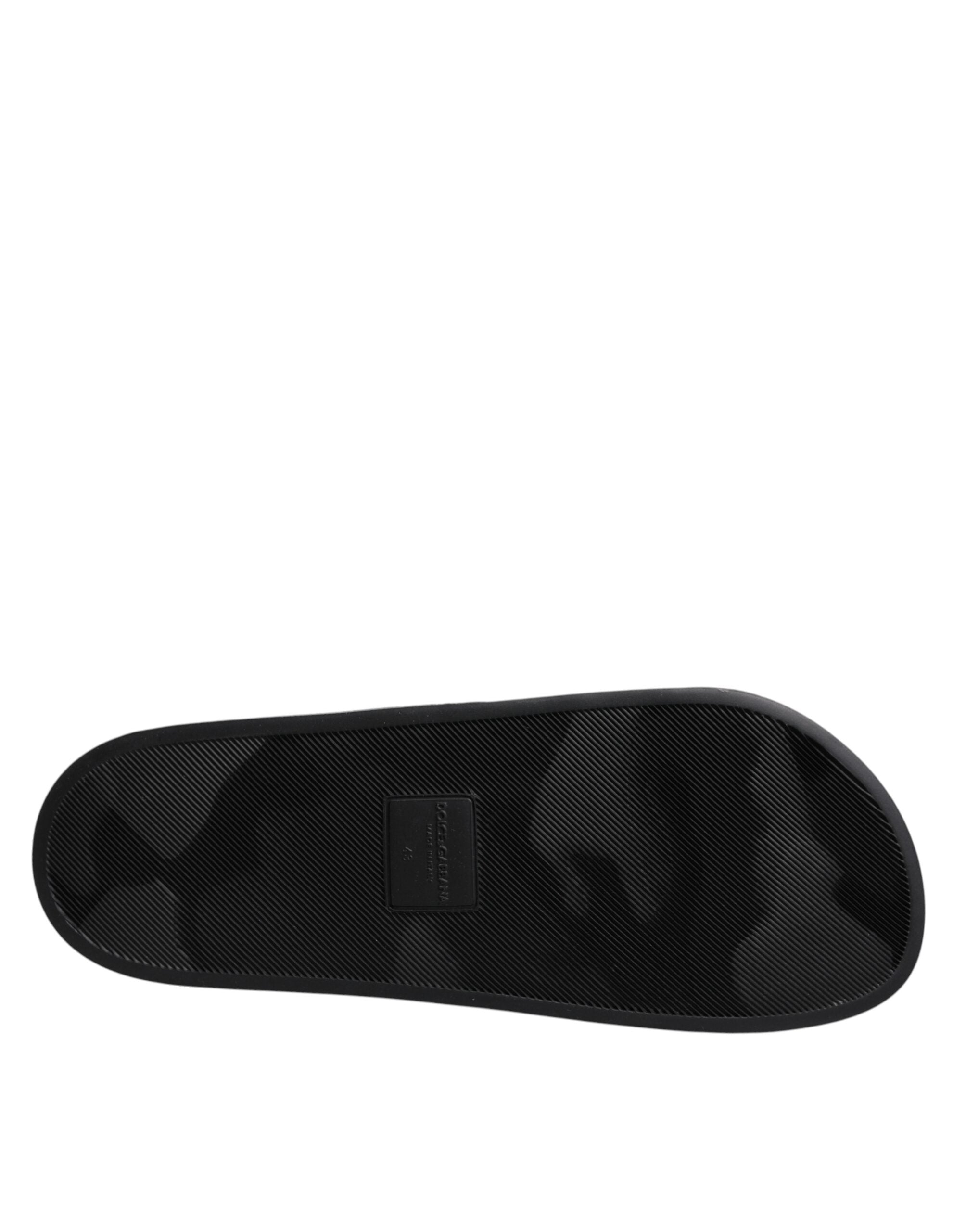 Dolce & Gabbana Schwarz Divers Leder Flats Slides Sandalen Beachwear Schuhe-7