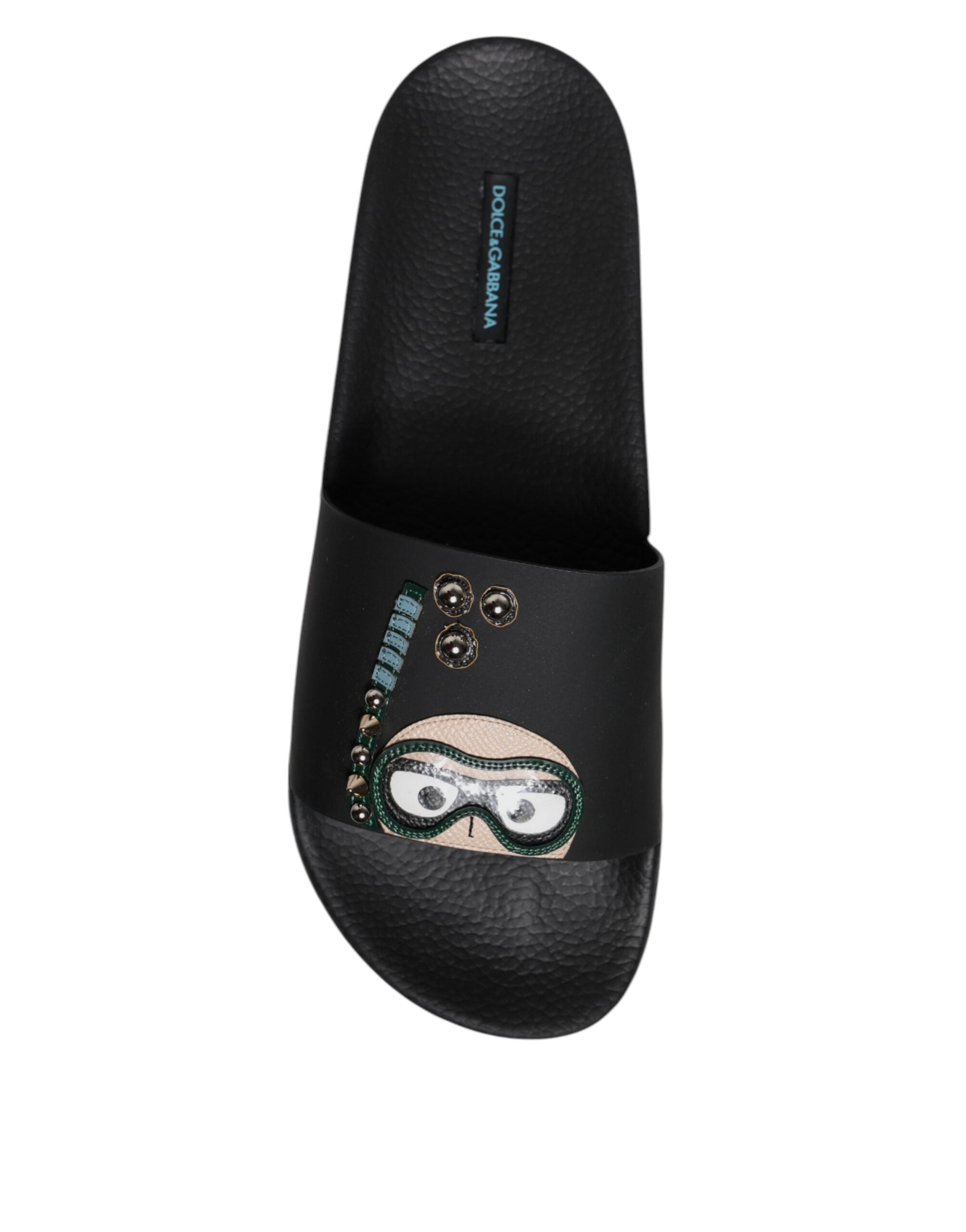 Dolce & Gabbana Schwarz Divers Leder Flats Slides Sandalen Beachwear Schuhe-8