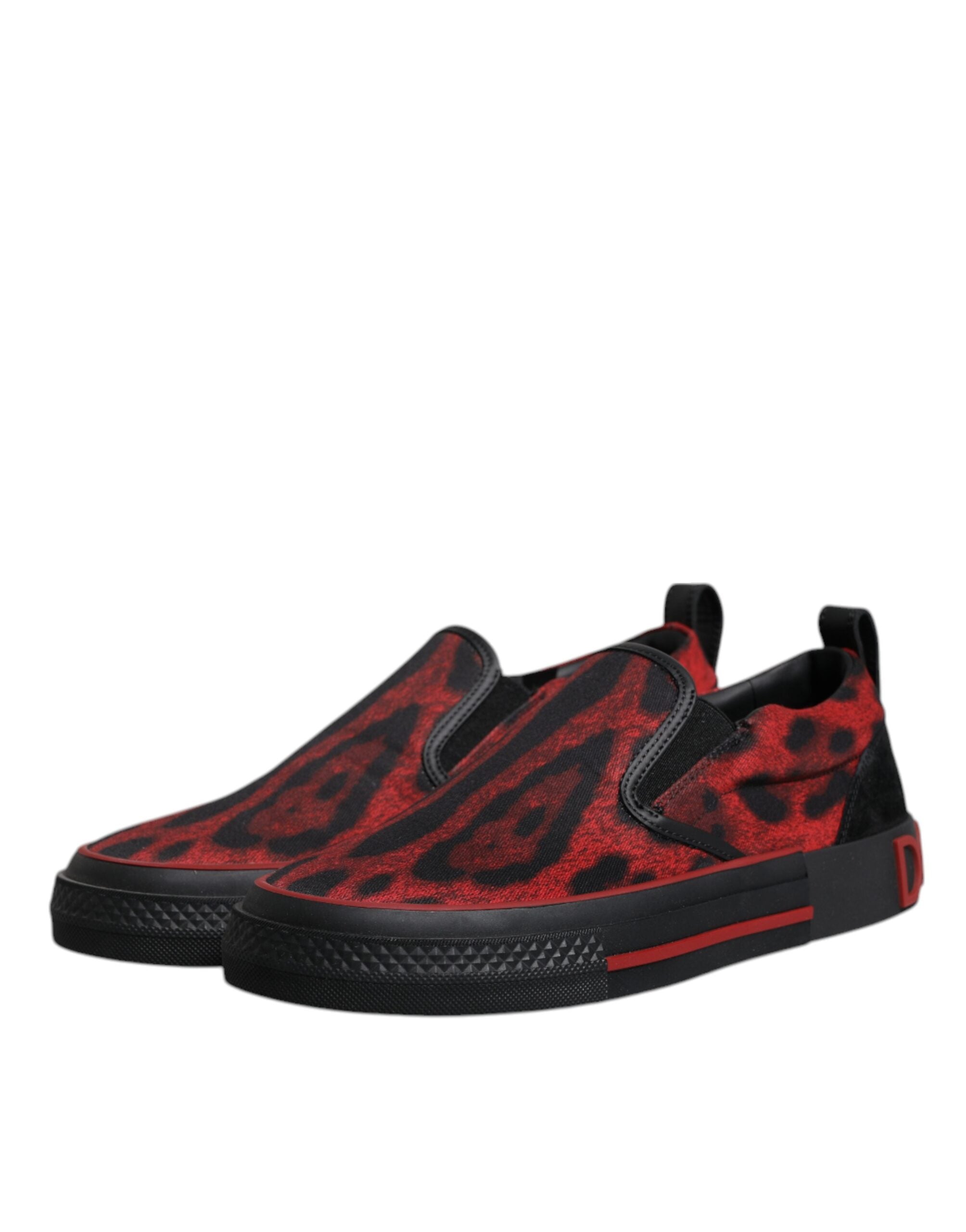 Dolce & Gabbana Red Black Leopard Cotton Men's Low Top Sneakers Shoes-4