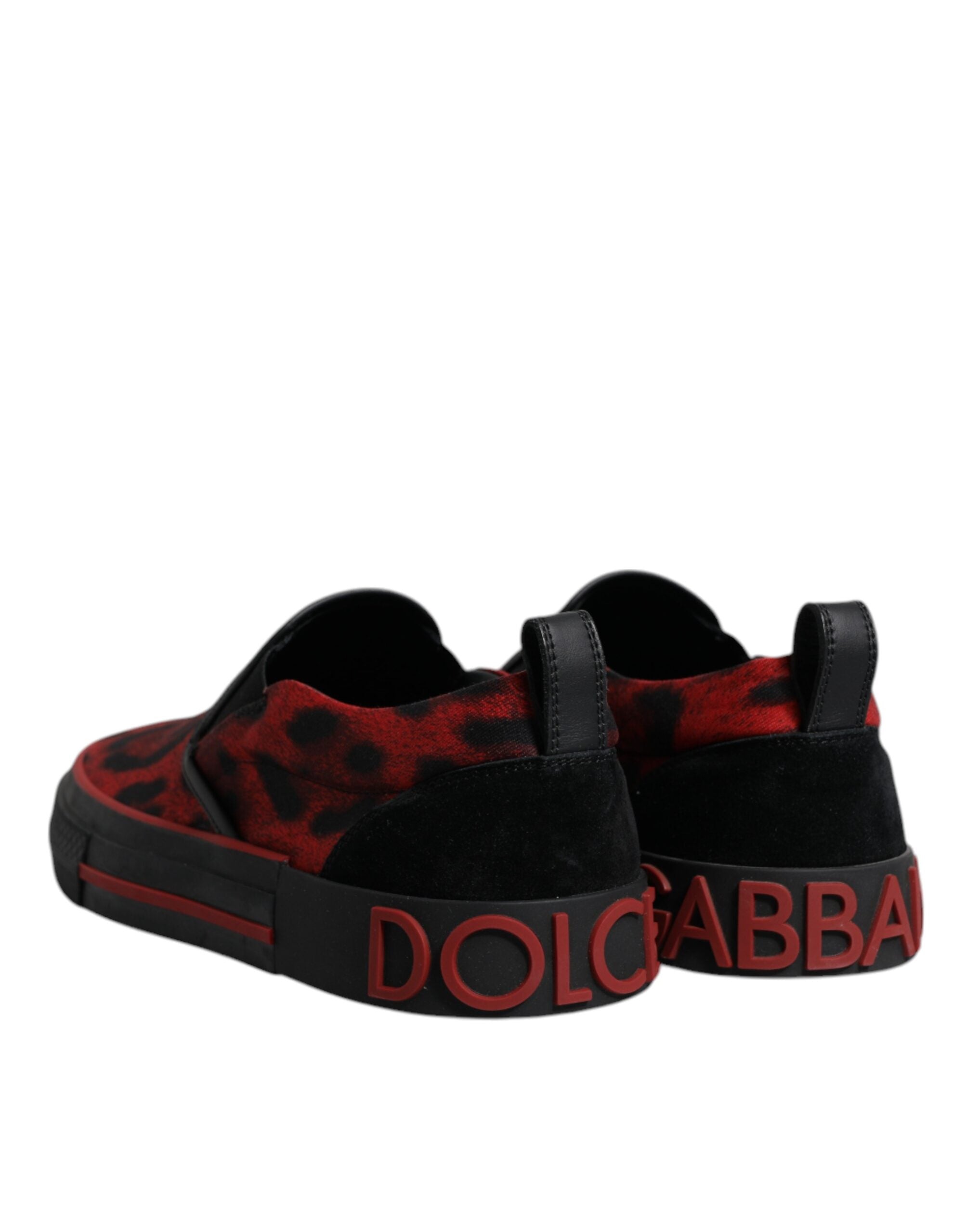 Dolce & Gabbana Red Black Leopard Cotton Men's Low Top Sneakers Shoes-5