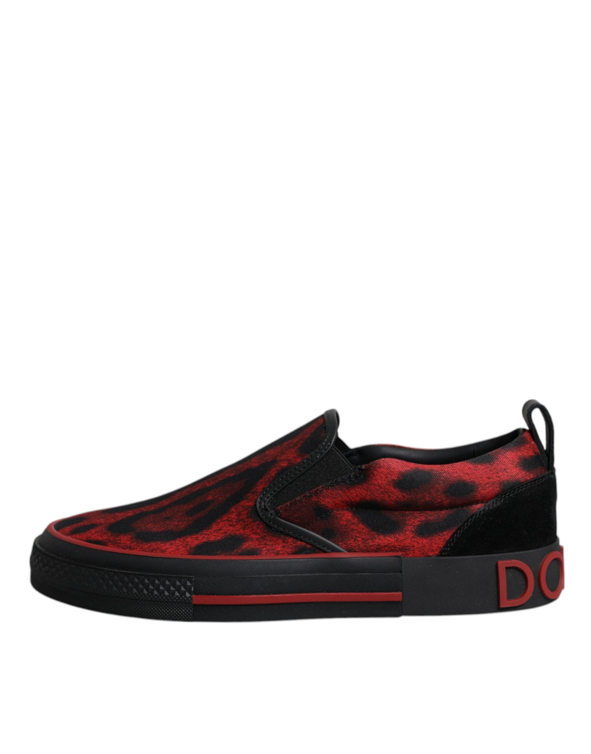 Dolce & Gabbana Red Black Leopard Cotton Men's Low Top Sneakers Shoes-6