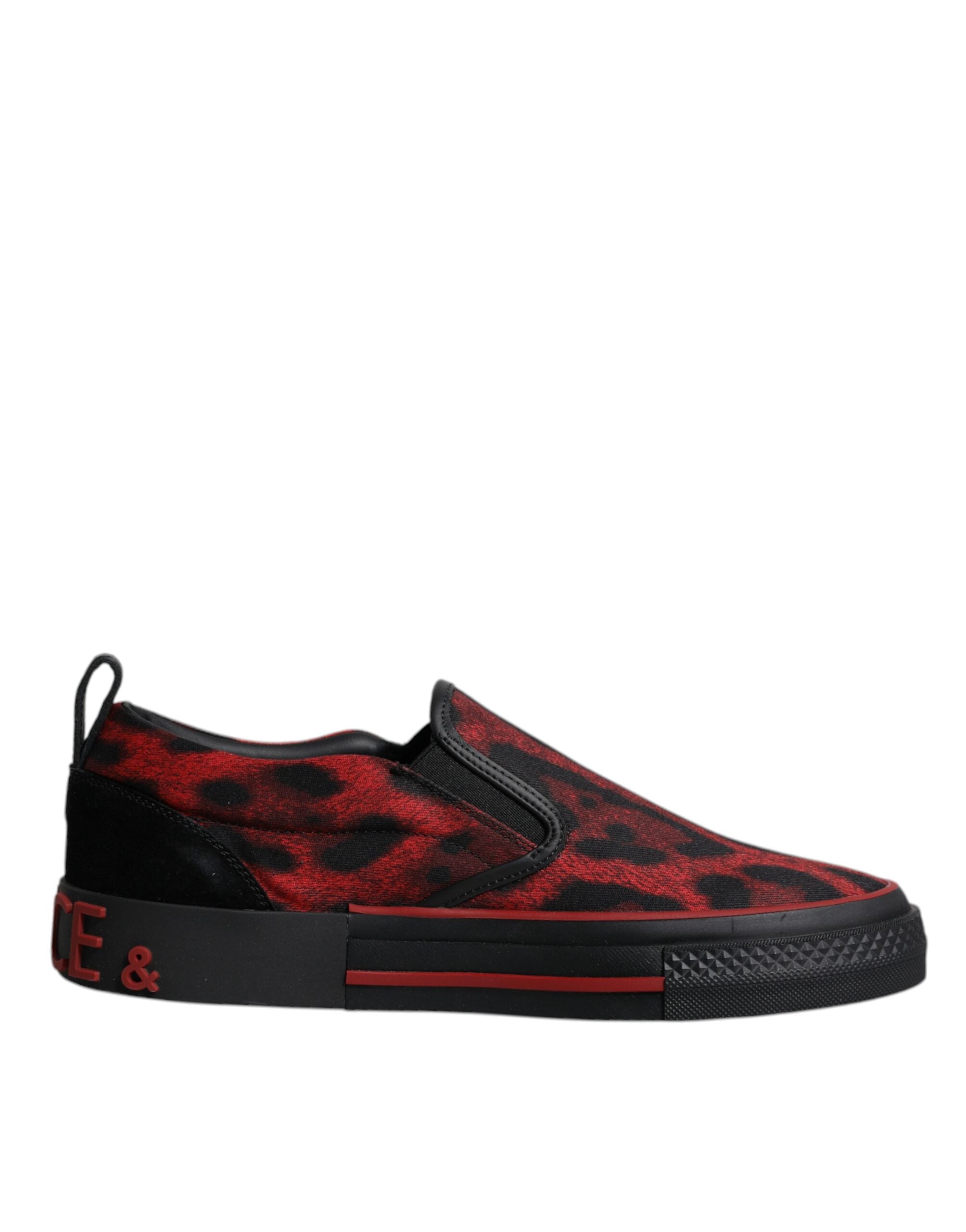 Dolce & Gabbana Red Black Leopard Cotton Men's Low Top Sneakers Shoes-7