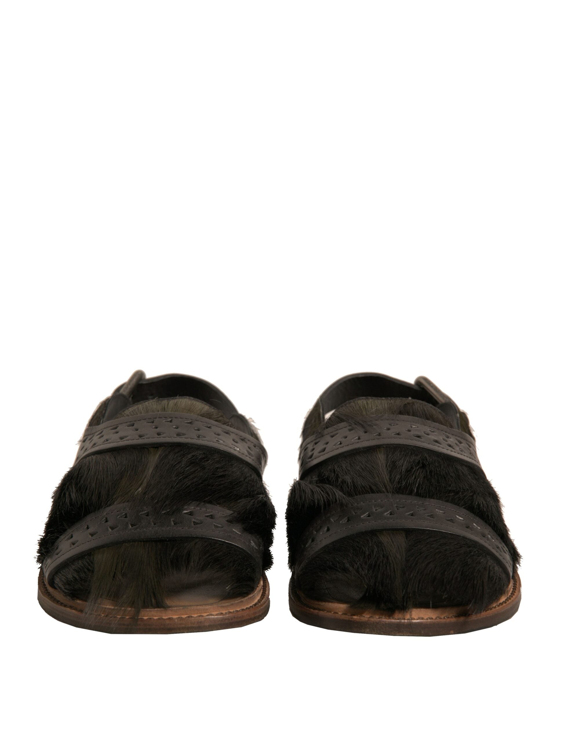 Dolce & Gabbana Green Gazelle Hair Leather Flats Sandals Shoes-2