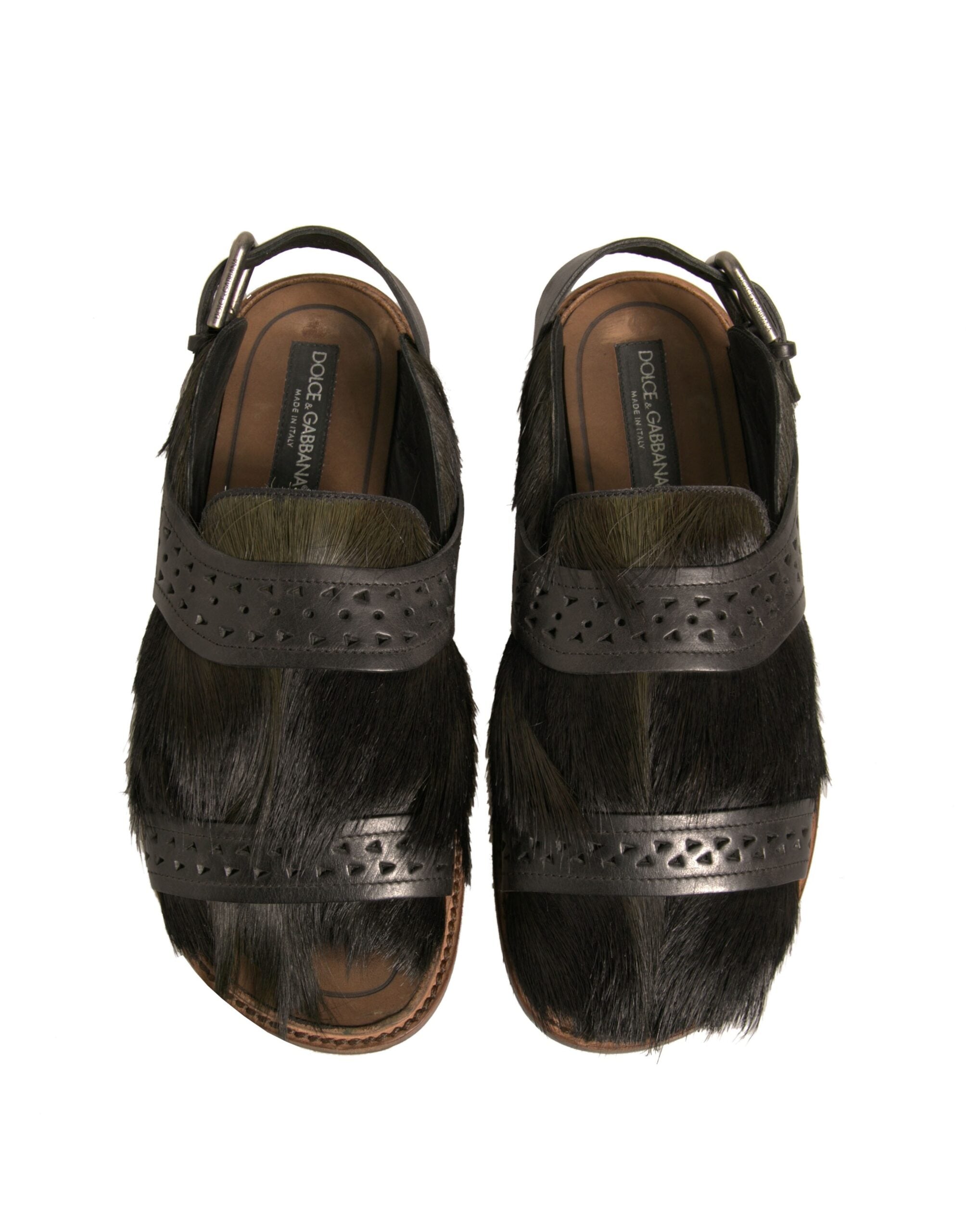Dolce & Gabbana Green Gazelle Hair Leather Flats Sandals Shoes-3