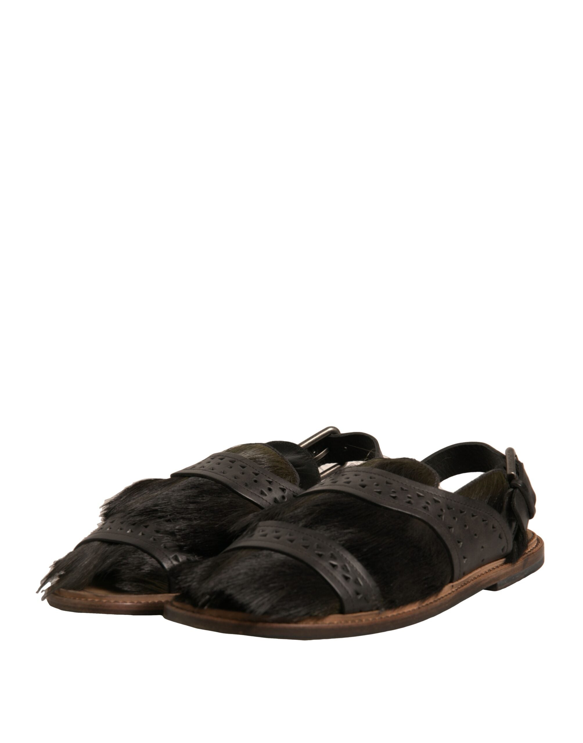 Dolce & Gabbana Green Gazelle Hair Leather Flats Sandals Shoes-4