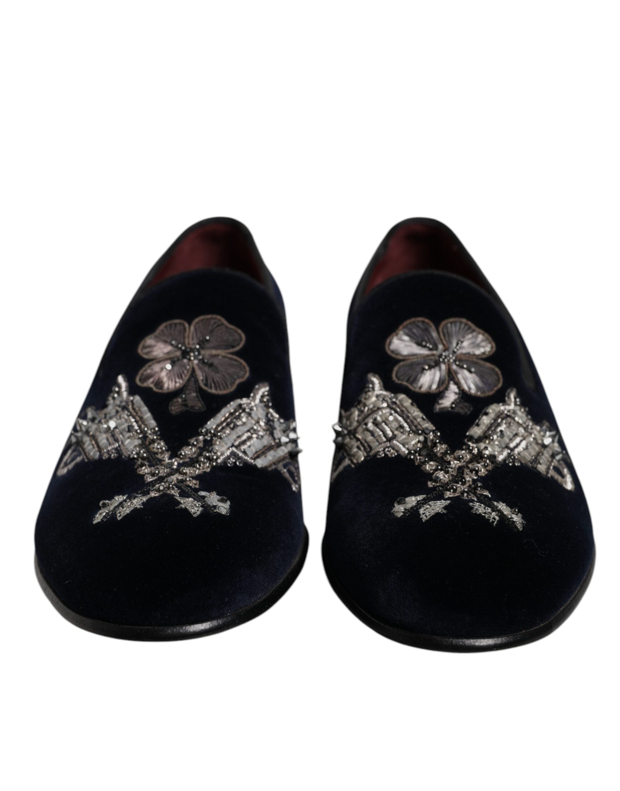 Dolce & Gabbana Black Velvet Floral Gun Loafers Dress Shoes-2