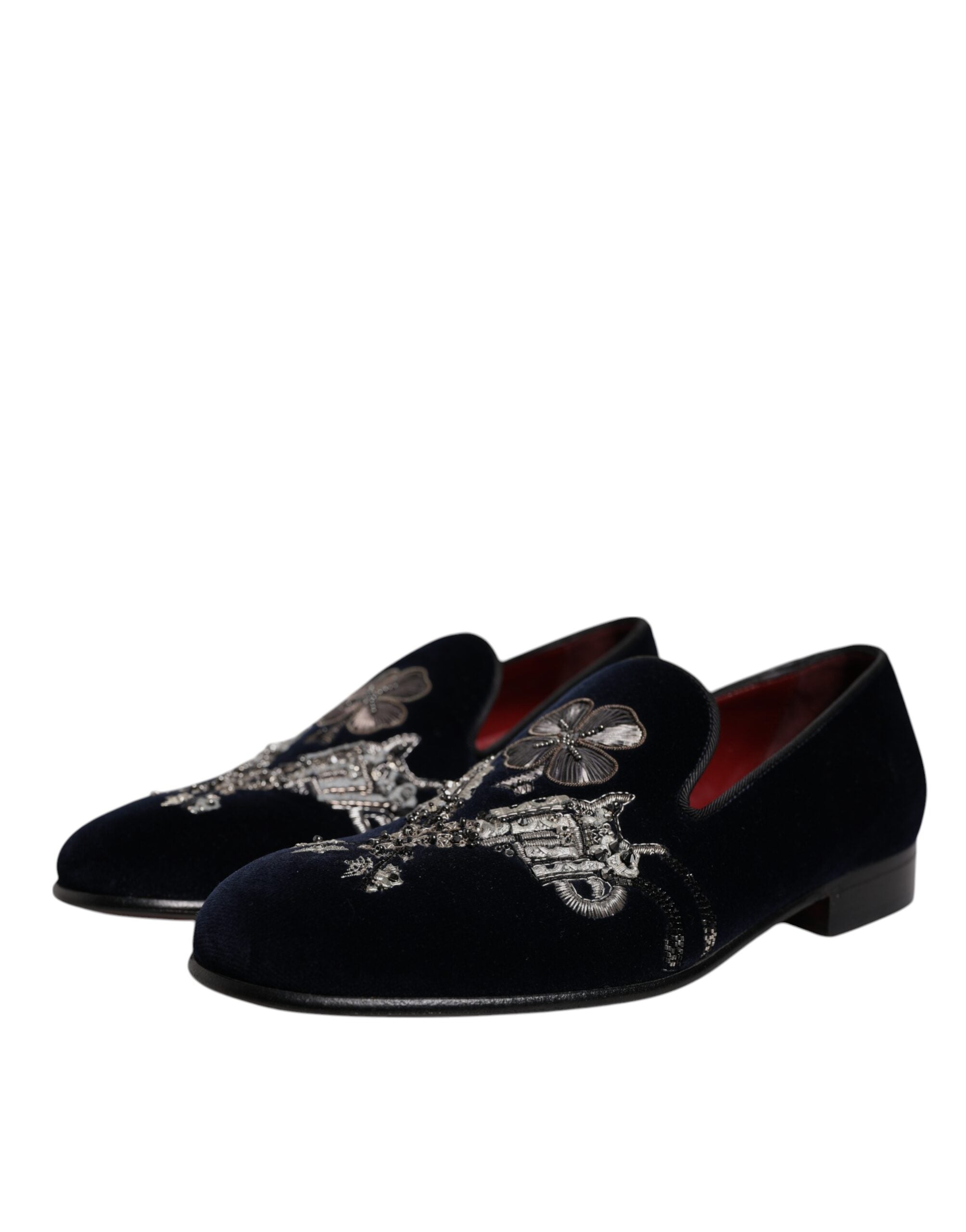 Dolce & Gabbana Black Velvet Floral Gun Loafers Dress Shoes-3