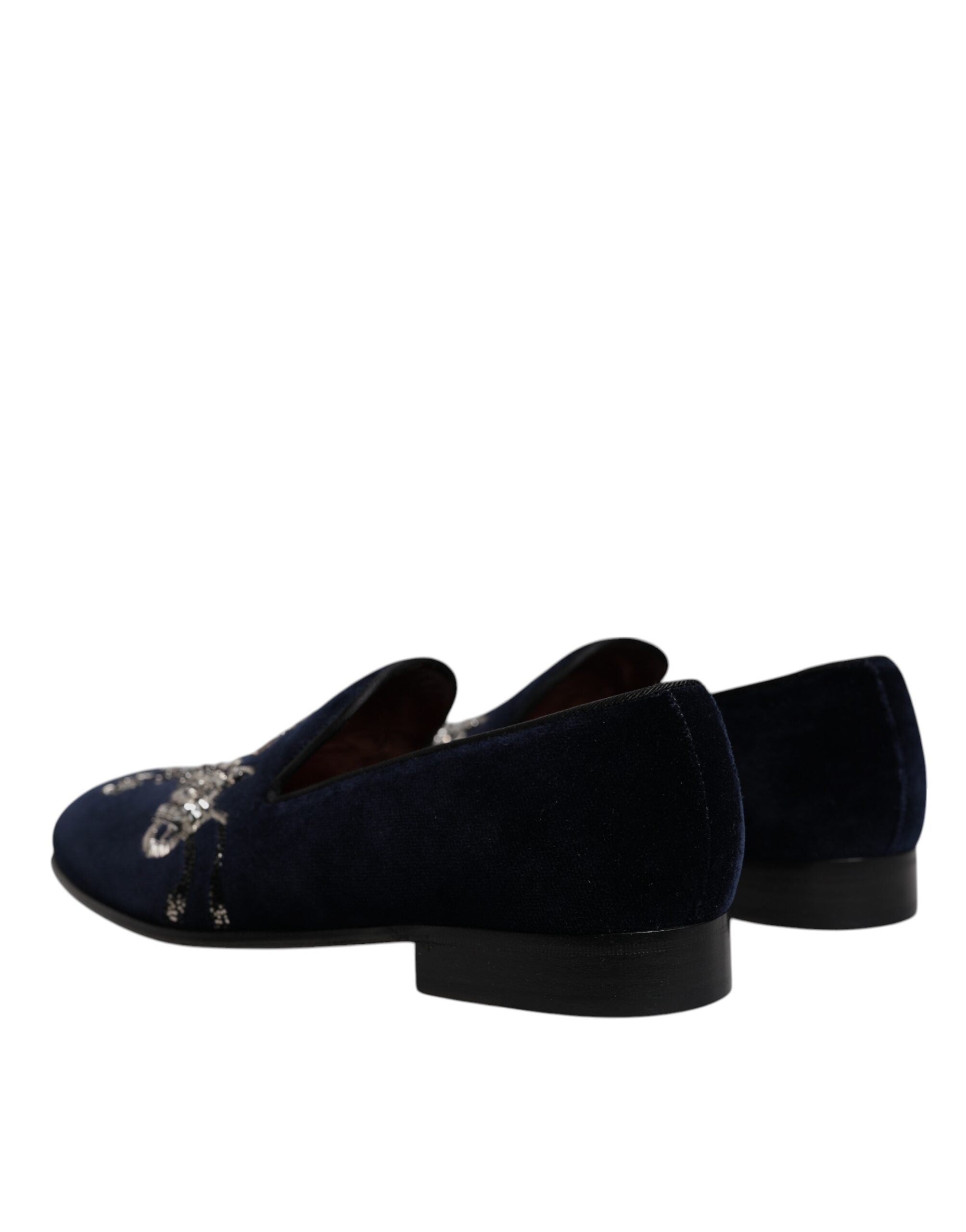 Dolce & Gabbana Black Velvet Floral Gun Loafers Dress Shoes-4