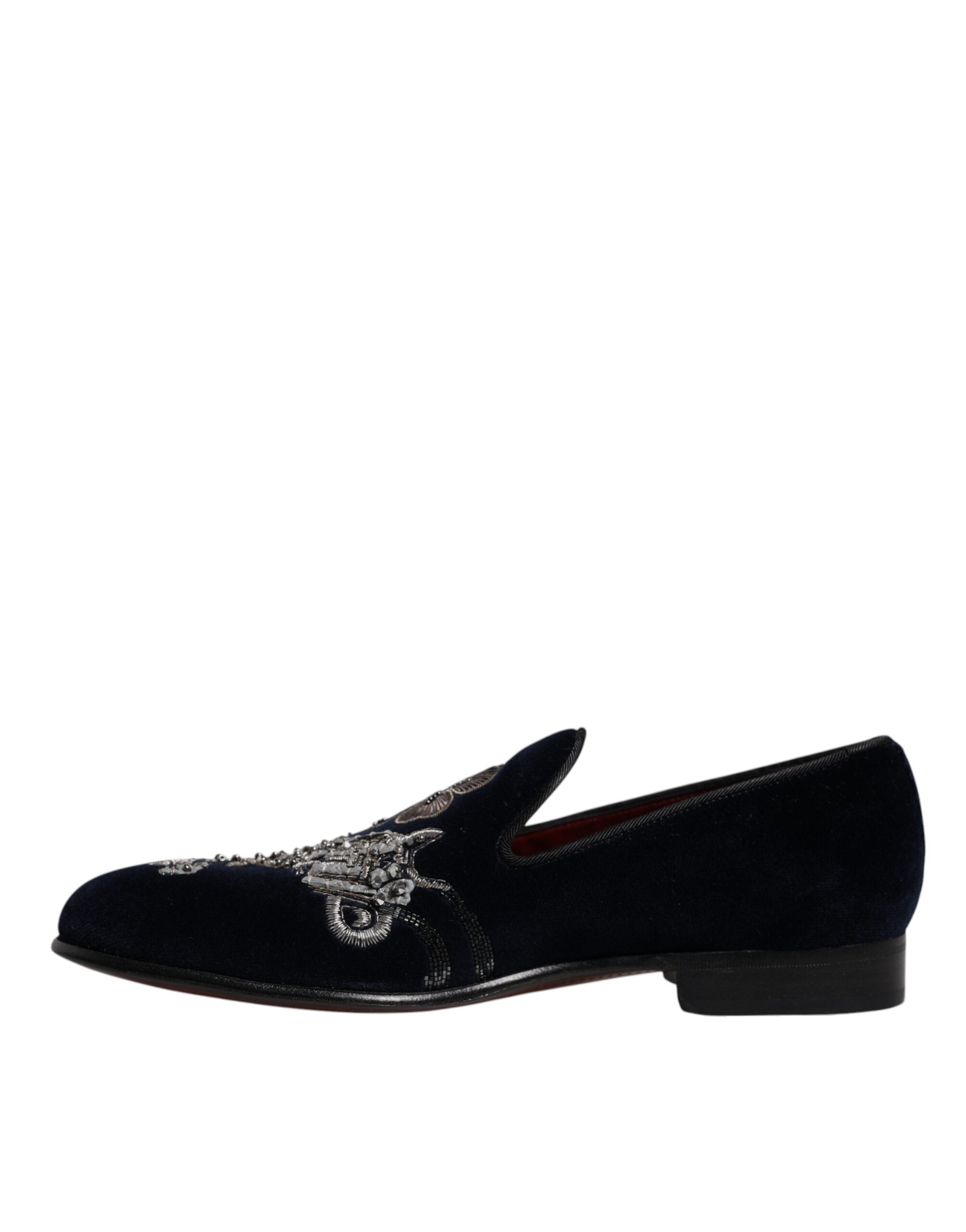 Dolce & Gabbana Black Velvet Floral Gun Loafers Dress Shoes-5