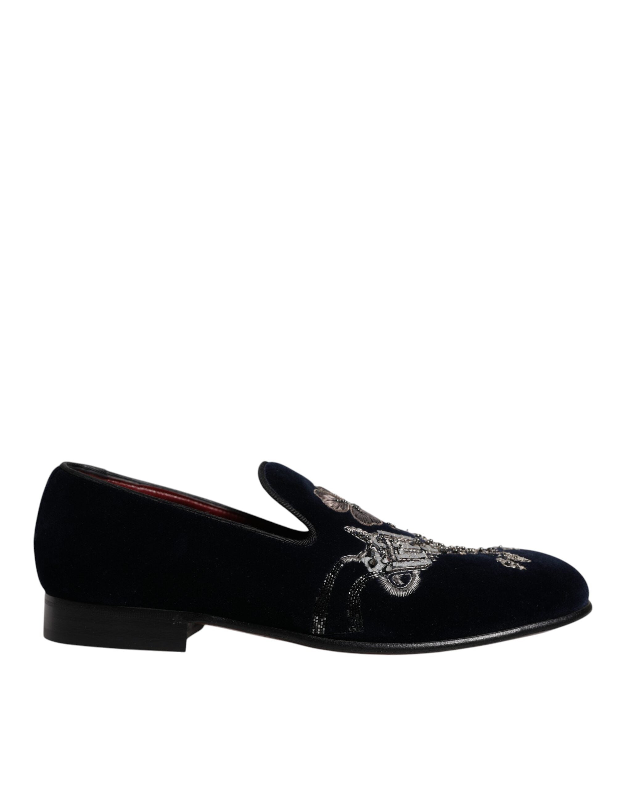 Dolce & Gabbana Black Velvet Floral Gun Loafers Dress Shoes-6