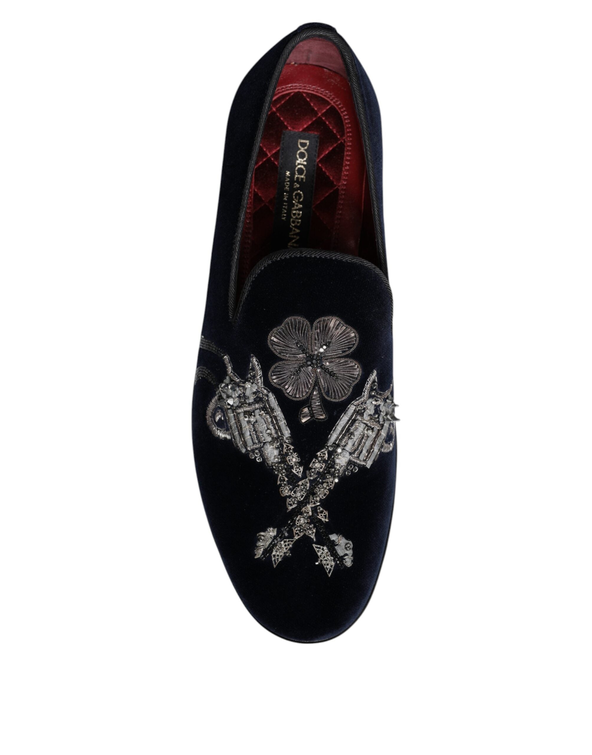 Dolce & Gabbana Black Velvet Floral Gun Loafers Dress Shoes-8