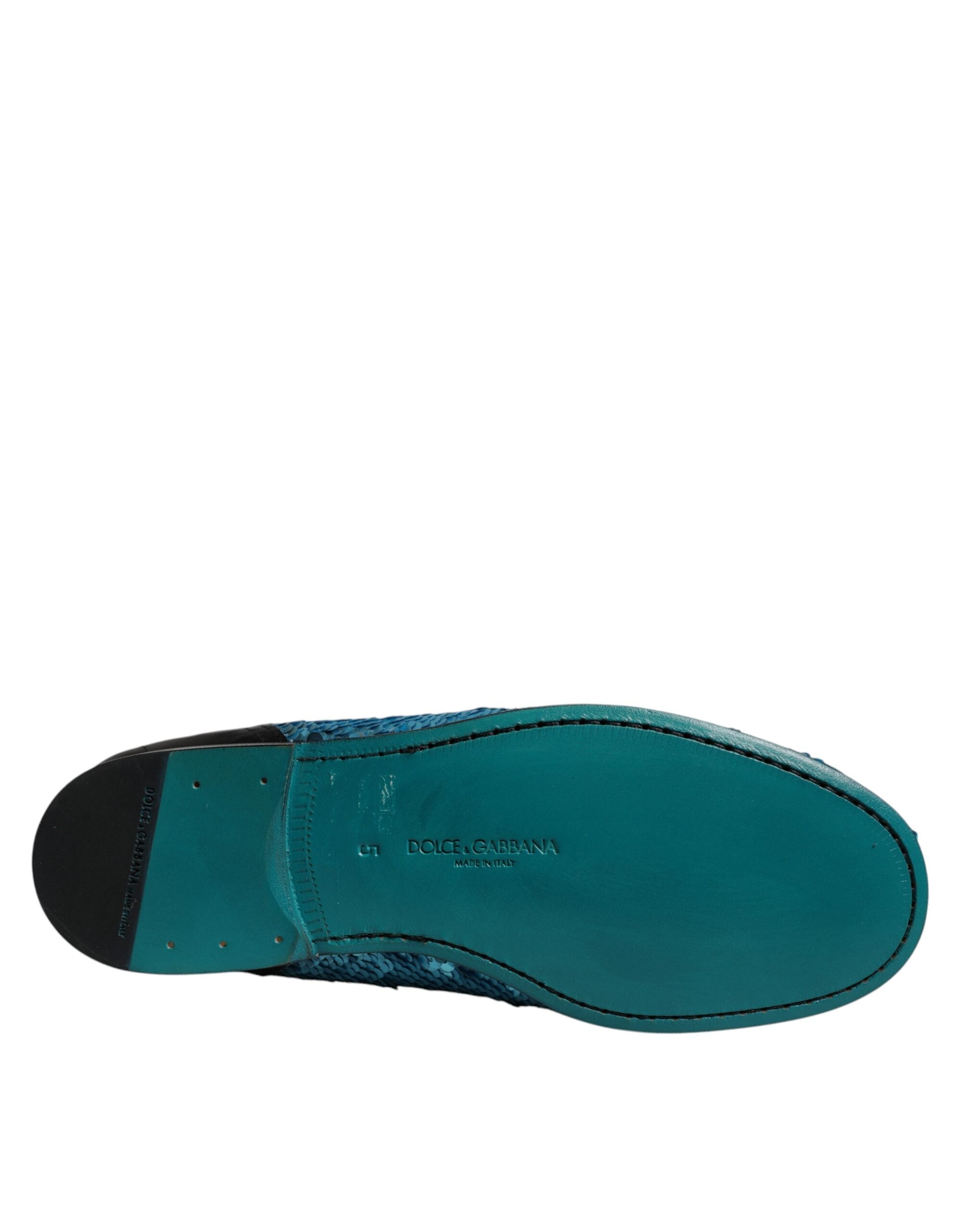 Dolce & Gabbana Blue Sequin Loafers Formal Shoes-7
