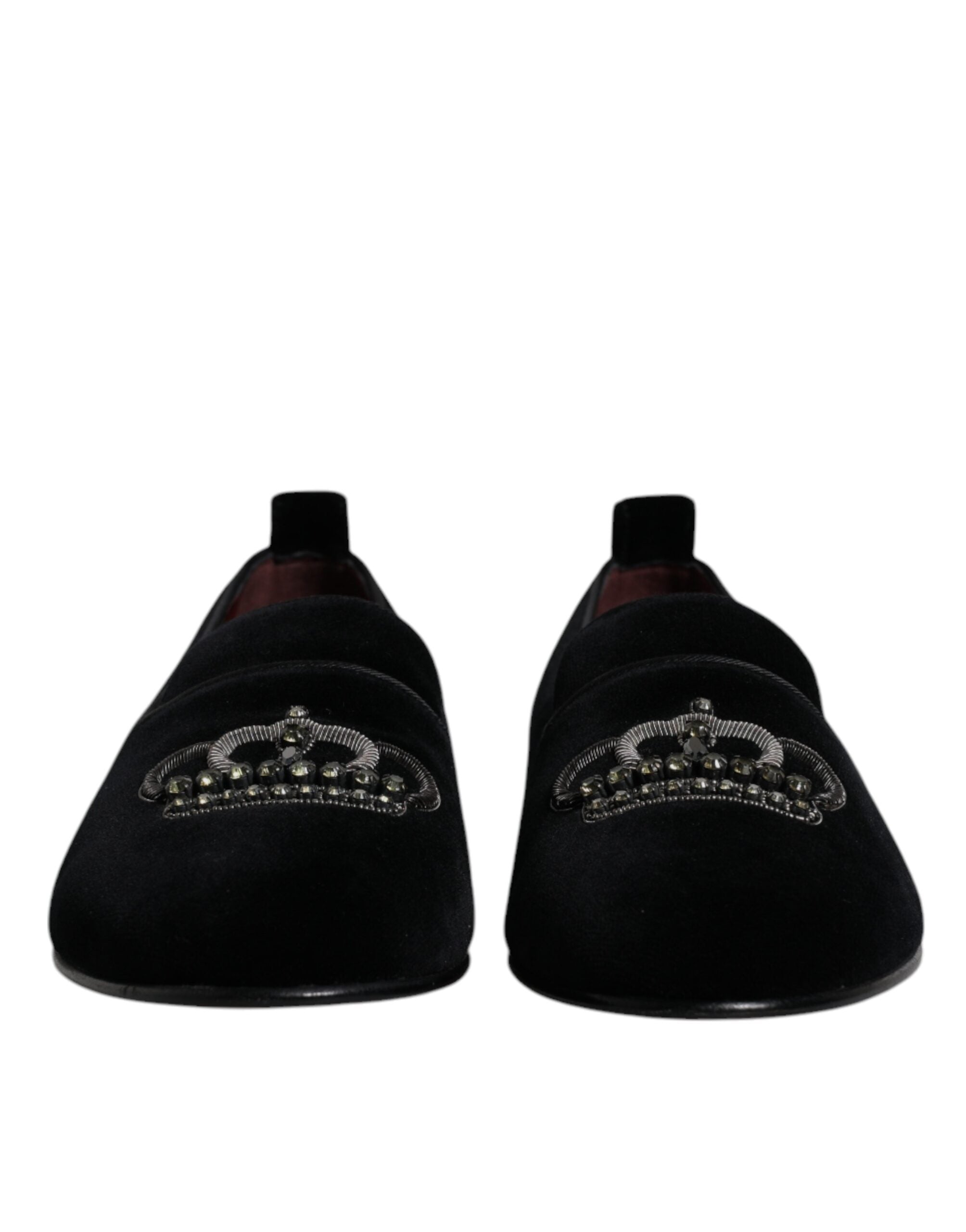Mocasines de terciopelo negro con corona de cristal de Dolce & Gabbana, zapatos de vestir formales-2