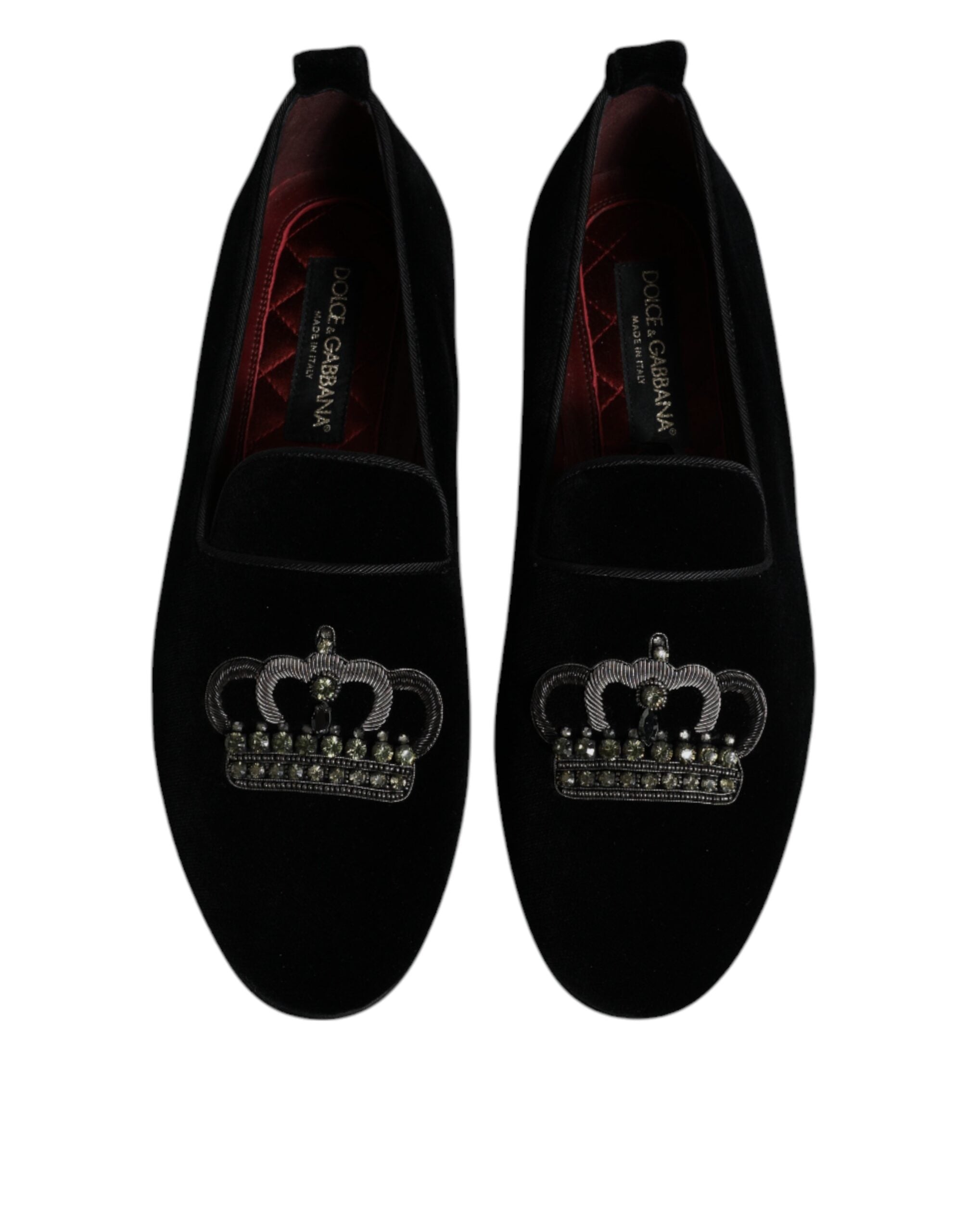 Mocasines de terciopelo negro con corona de cristal de Dolce & Gabbana, zapatos de vestir formales-3