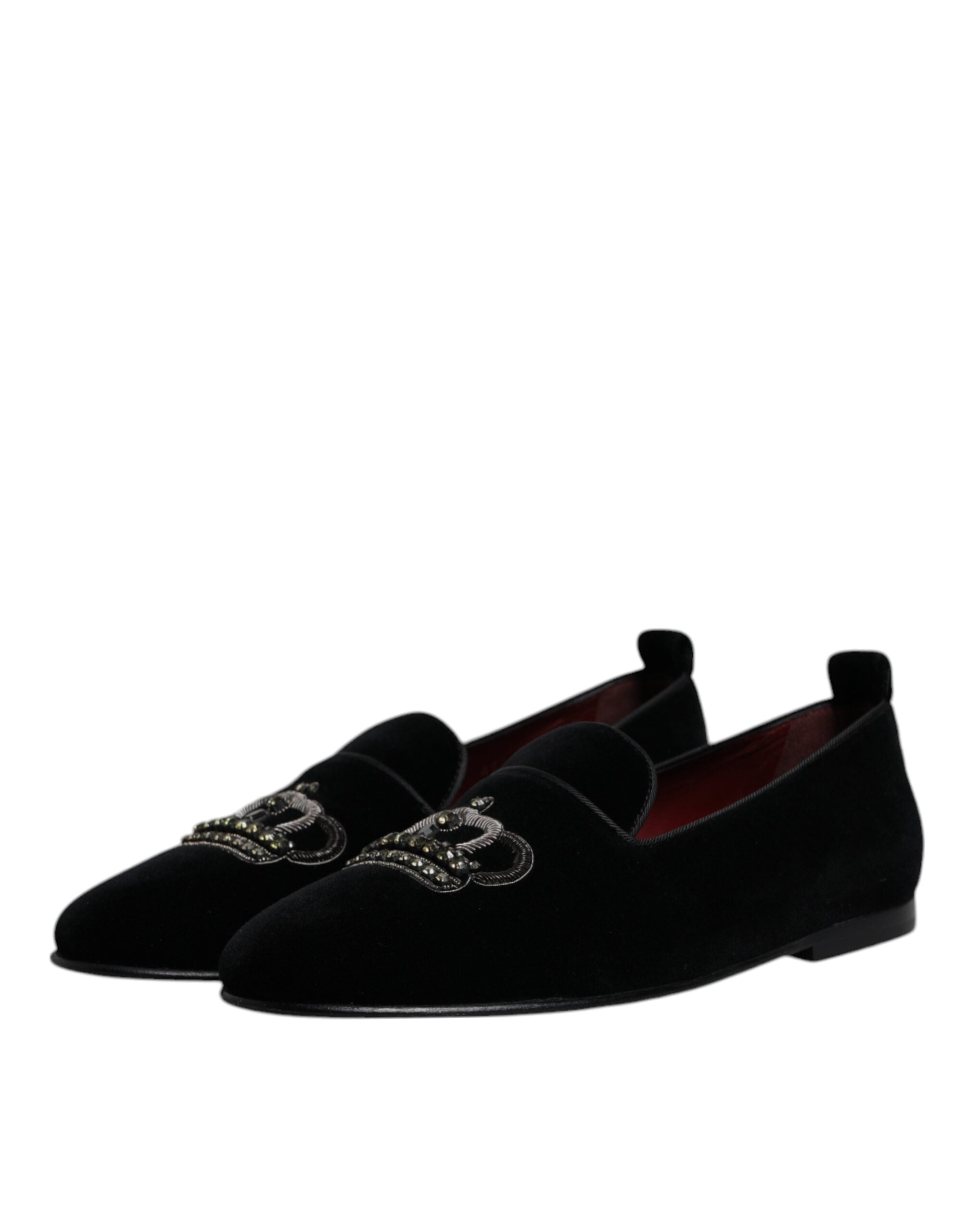 Mocasines de terciopelo negro con corona de cristal de Dolce & Gabbana, zapatos de vestir formales-4