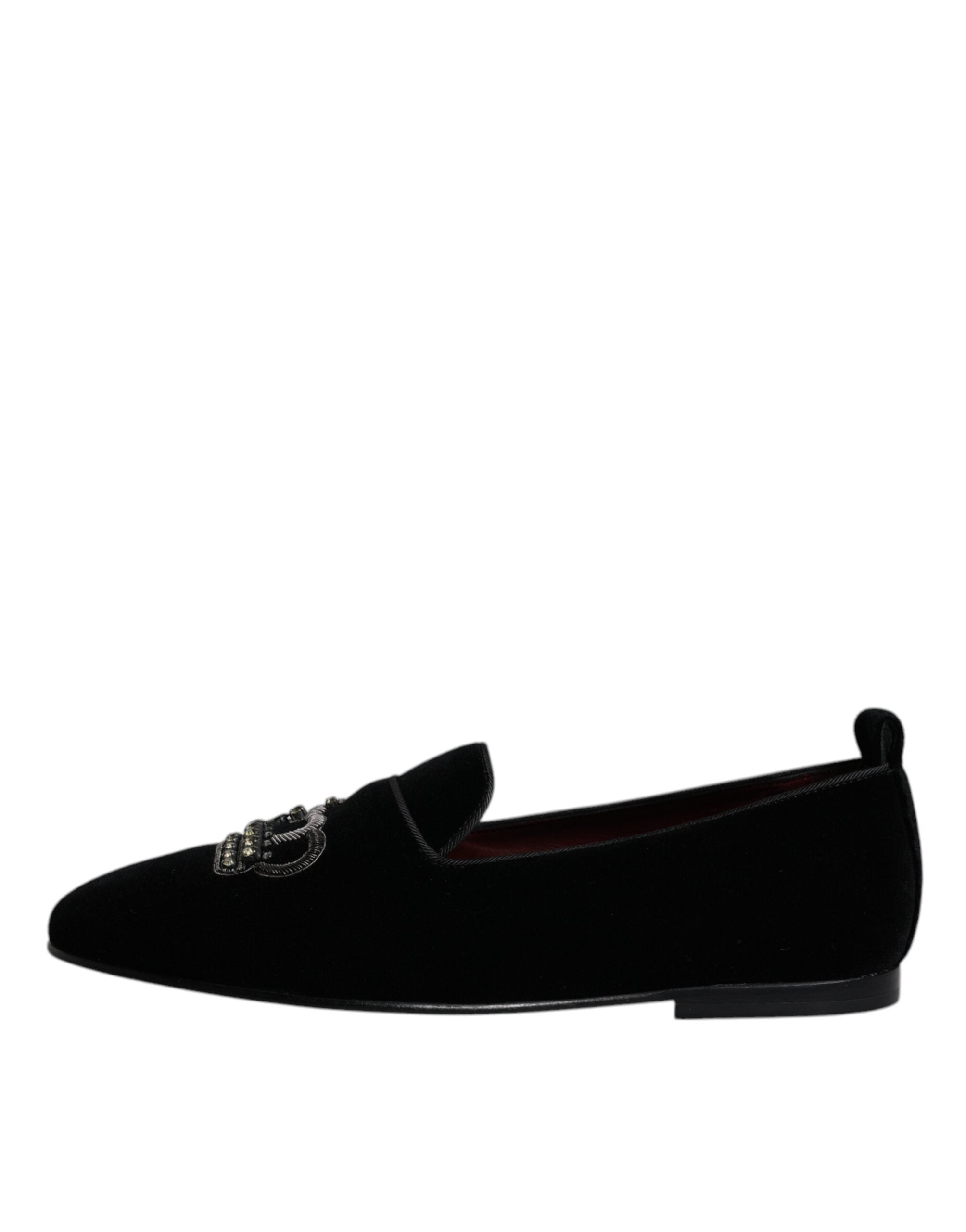 Mocasines de terciopelo negro con corona de cristal de Dolce & Gabbana, zapatos de vestir formales-6
