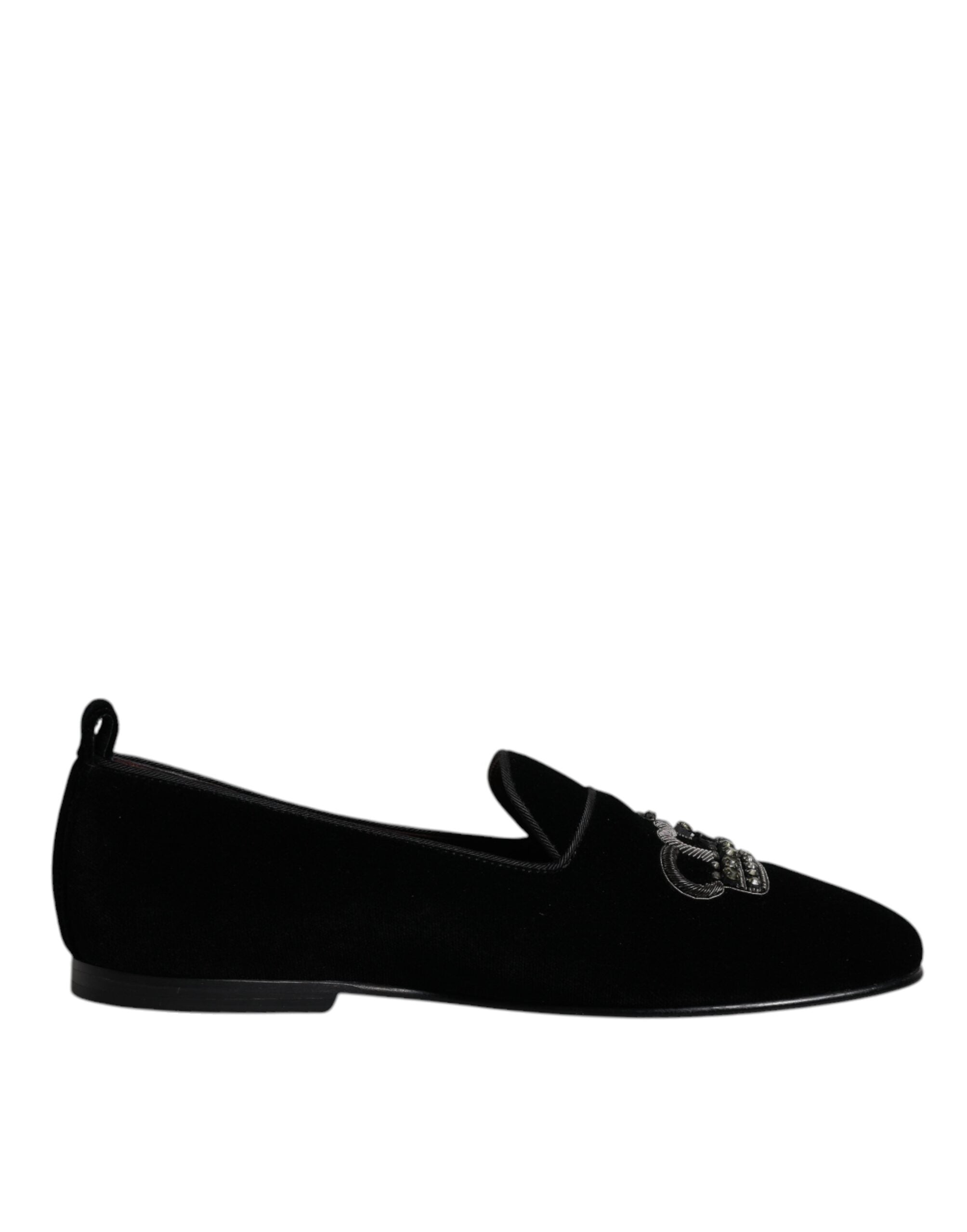Mocasines de terciopelo negro con corona de cristal de Dolce & Gabbana, zapatos de vestir formales-7