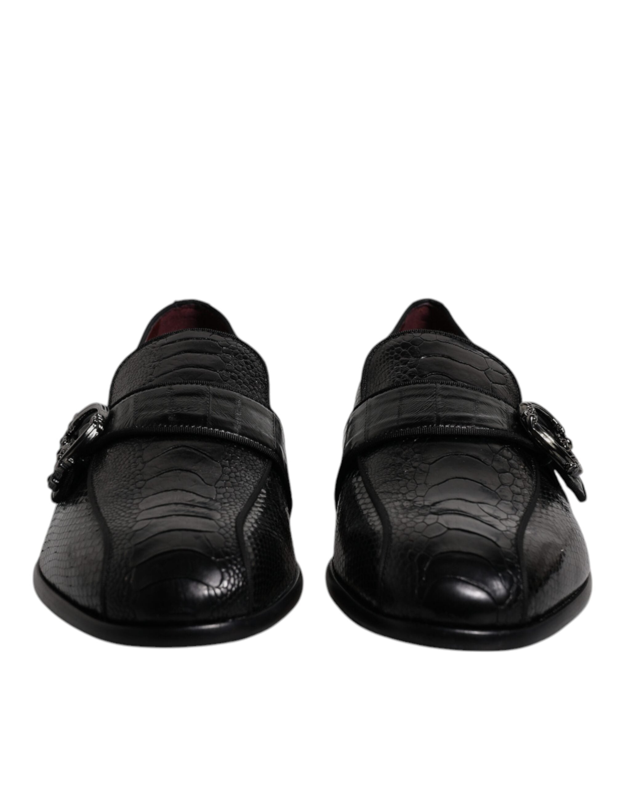 Dolce & Gabbana Black Exotic Leather DG Logo Loafers Formal Dress Shoes-2