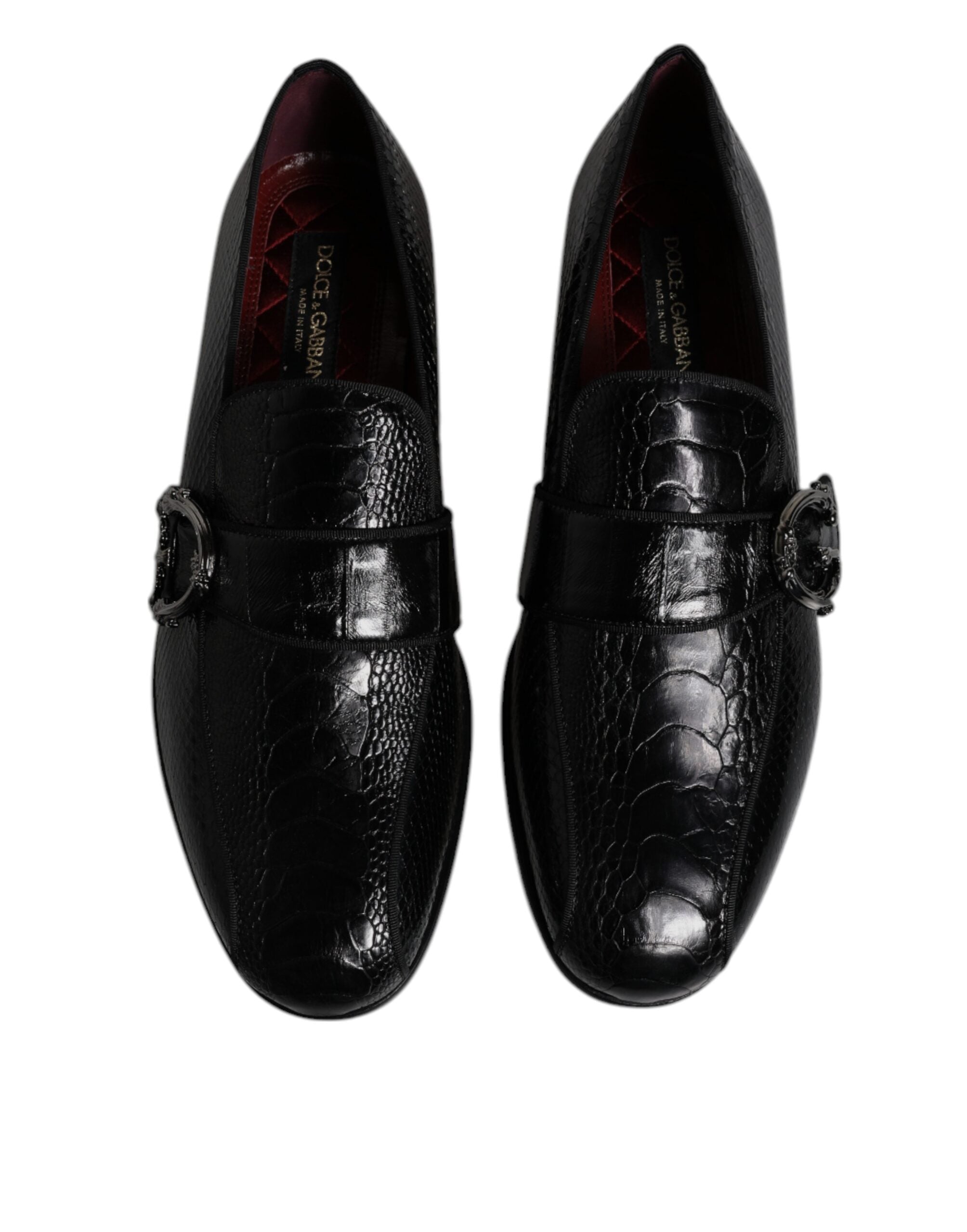 Dolce & Gabbana Black Exotic Leather DG Logo Loafers Formal Dress Shoes-3