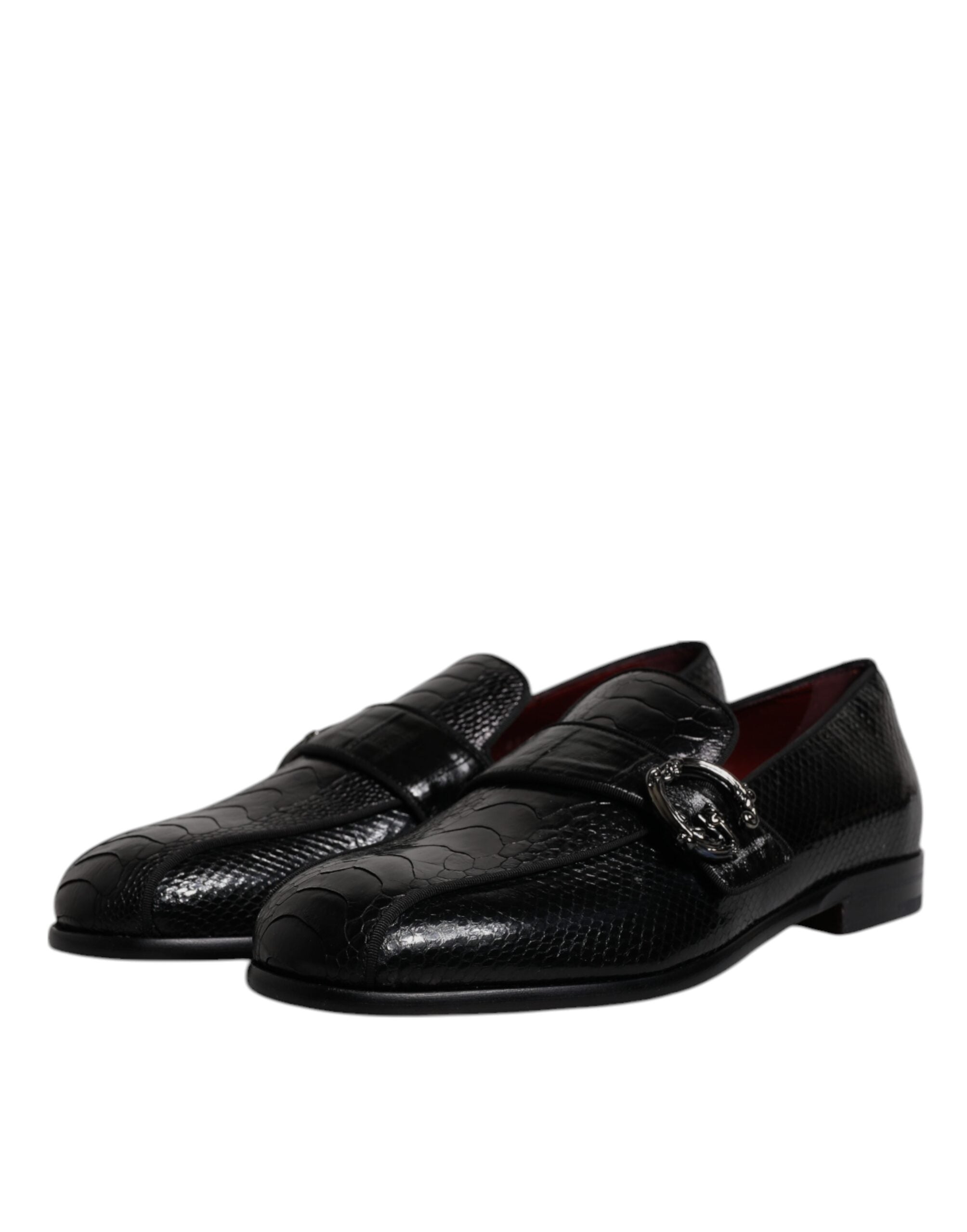 Dolce & Gabbana Black Exotic Leather DG Logo Loafers Formal Dress Shoes-4