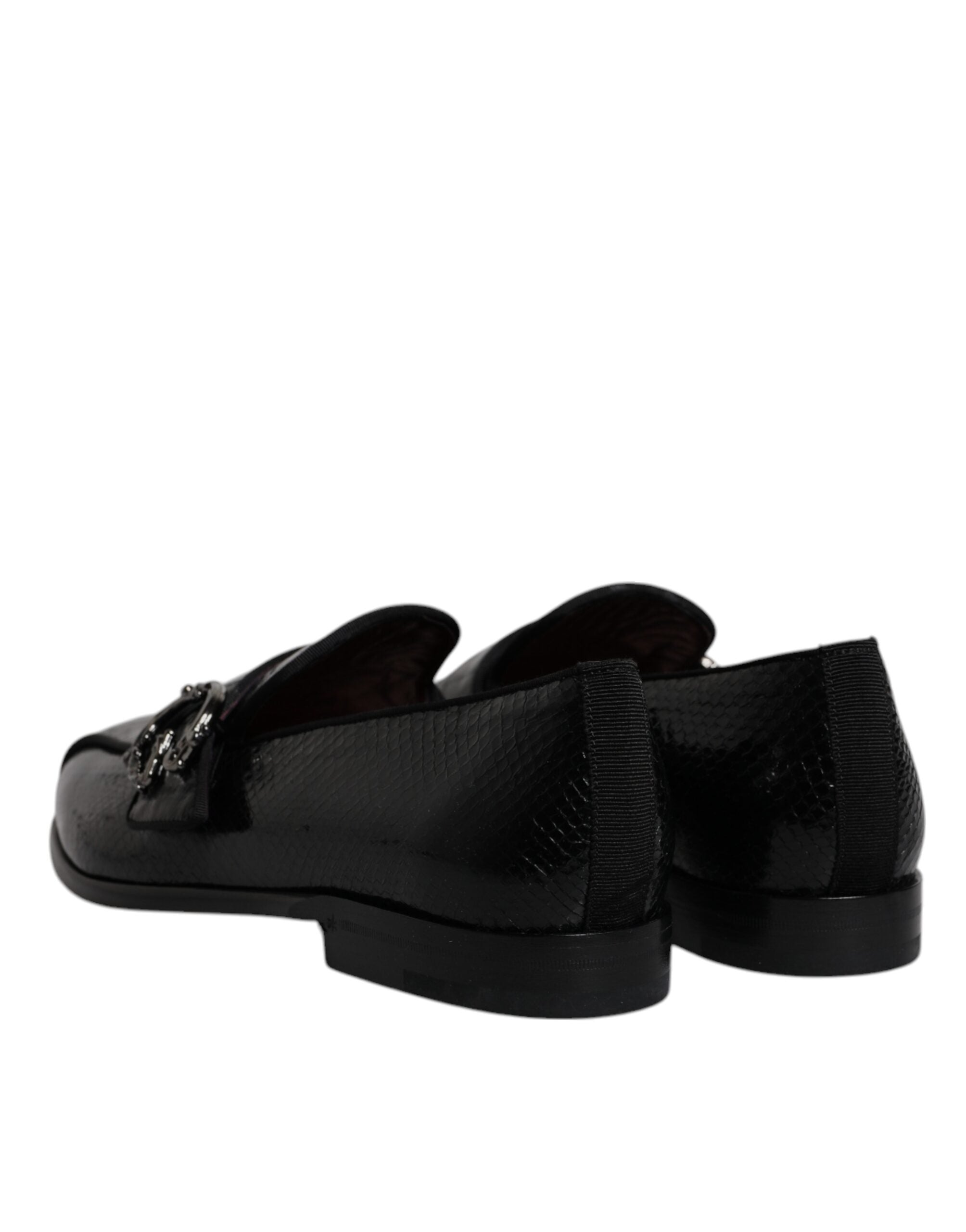 Dolce & Gabbana Black Exotic Leather DG Logo Loafers Formal Dress Shoes-5