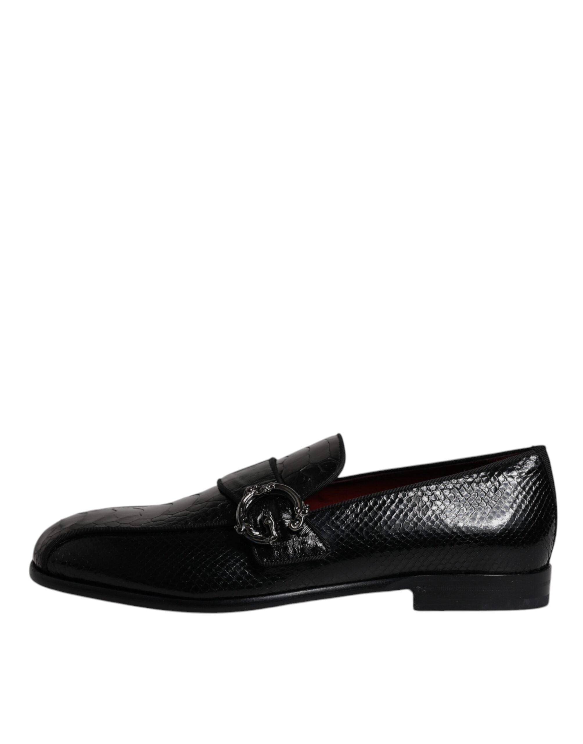 Dolce & Gabbana Black Exotic Leather DG Logo Loafers Formal Dress Shoes-6