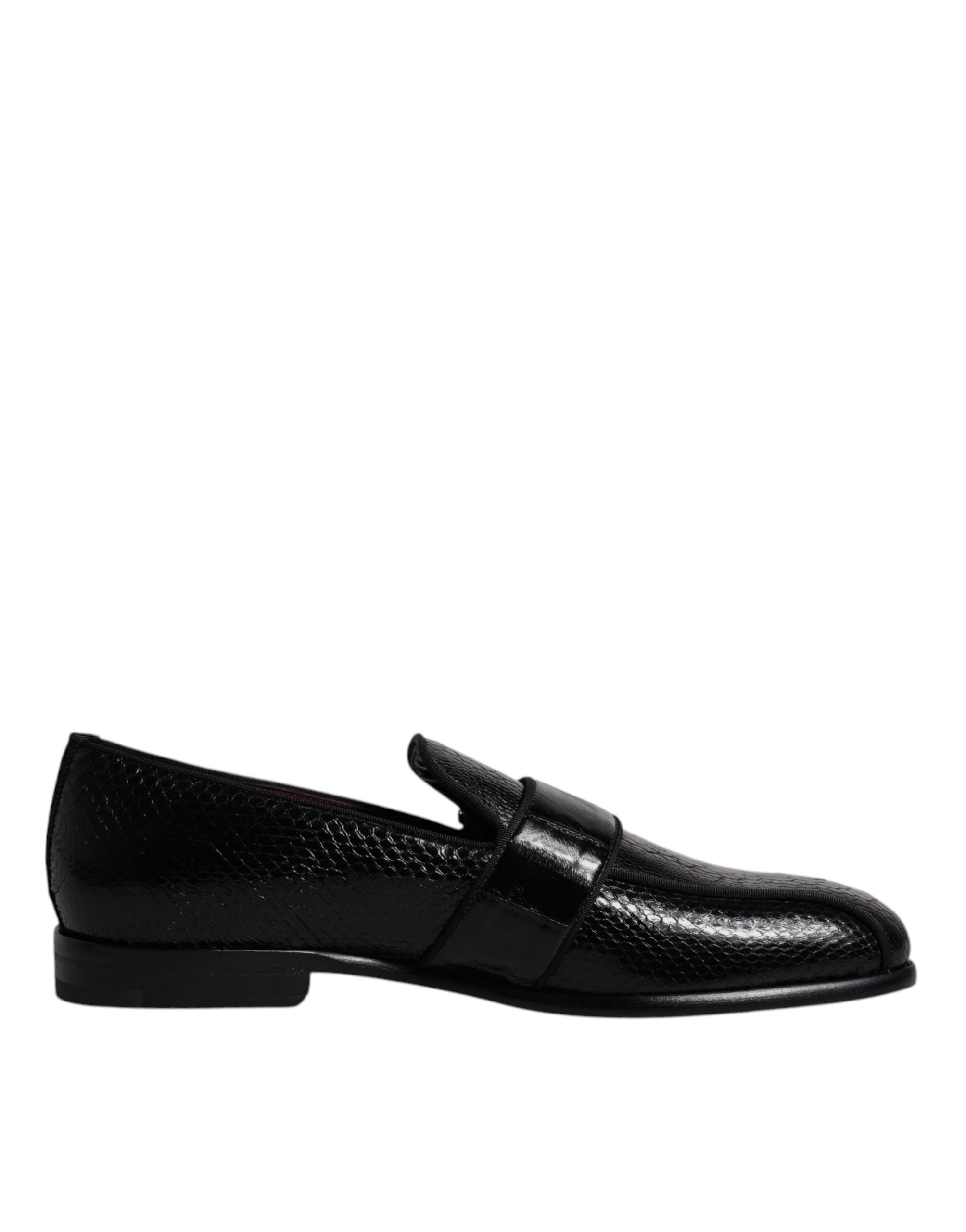 Dolce & Gabbana Black Exotic Leather DG Logo Loafers Formal Dress Shoes-1