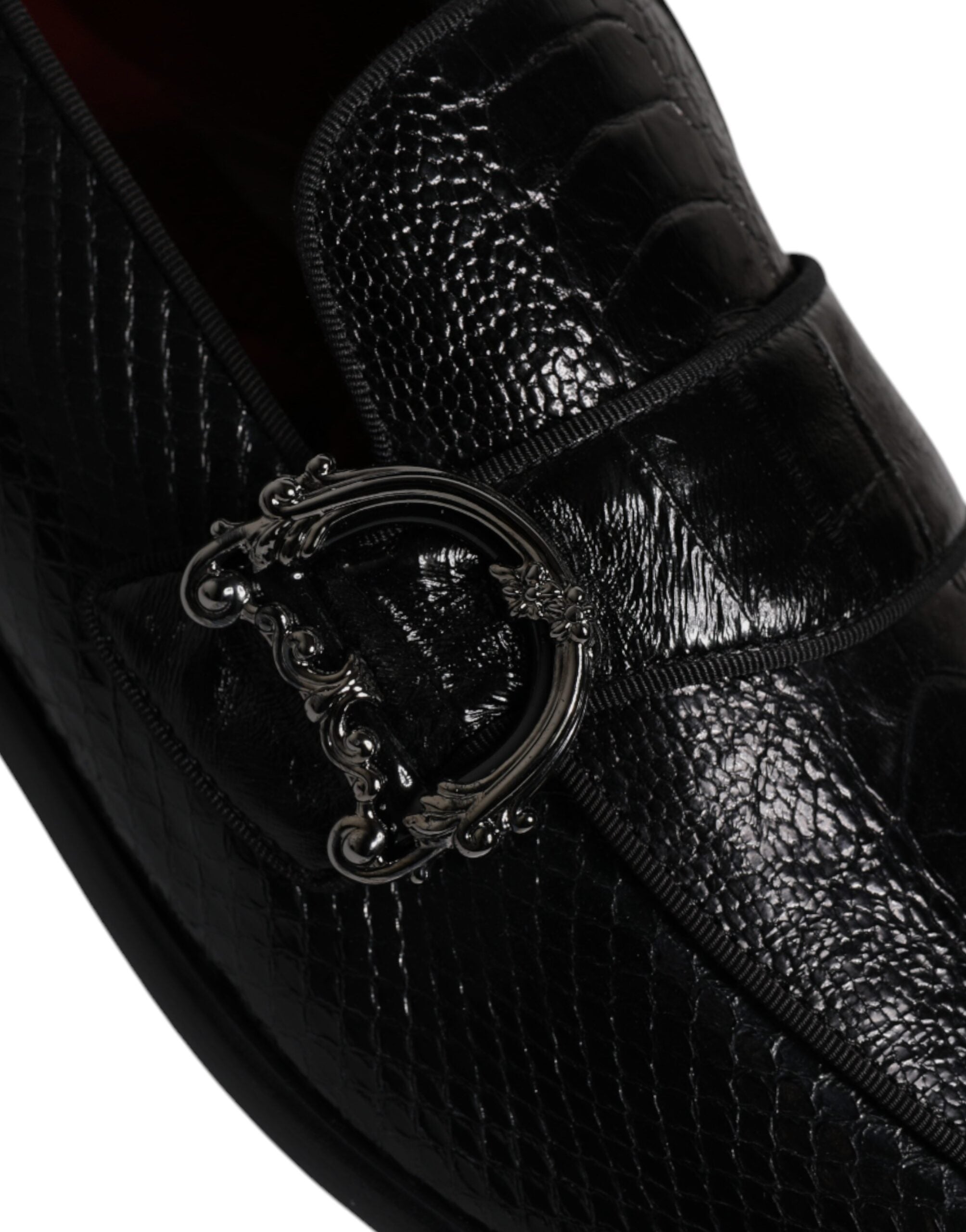 Dolce & Gabbana Black Exotic Leather DG Logo Loafers Formal Dress Shoes-8
