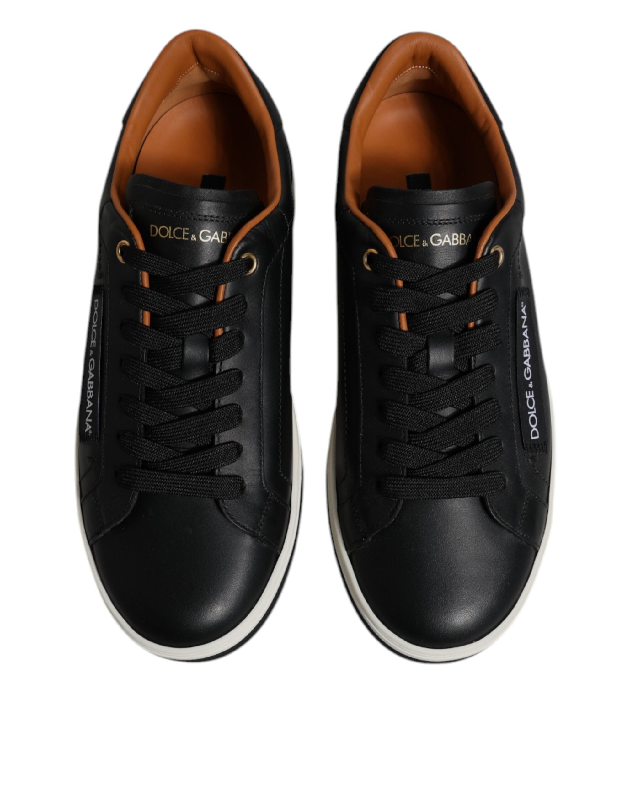 Dolce & Gabbana Schwarz Leder Low Top Männer Turnschuhe Schuhe-3