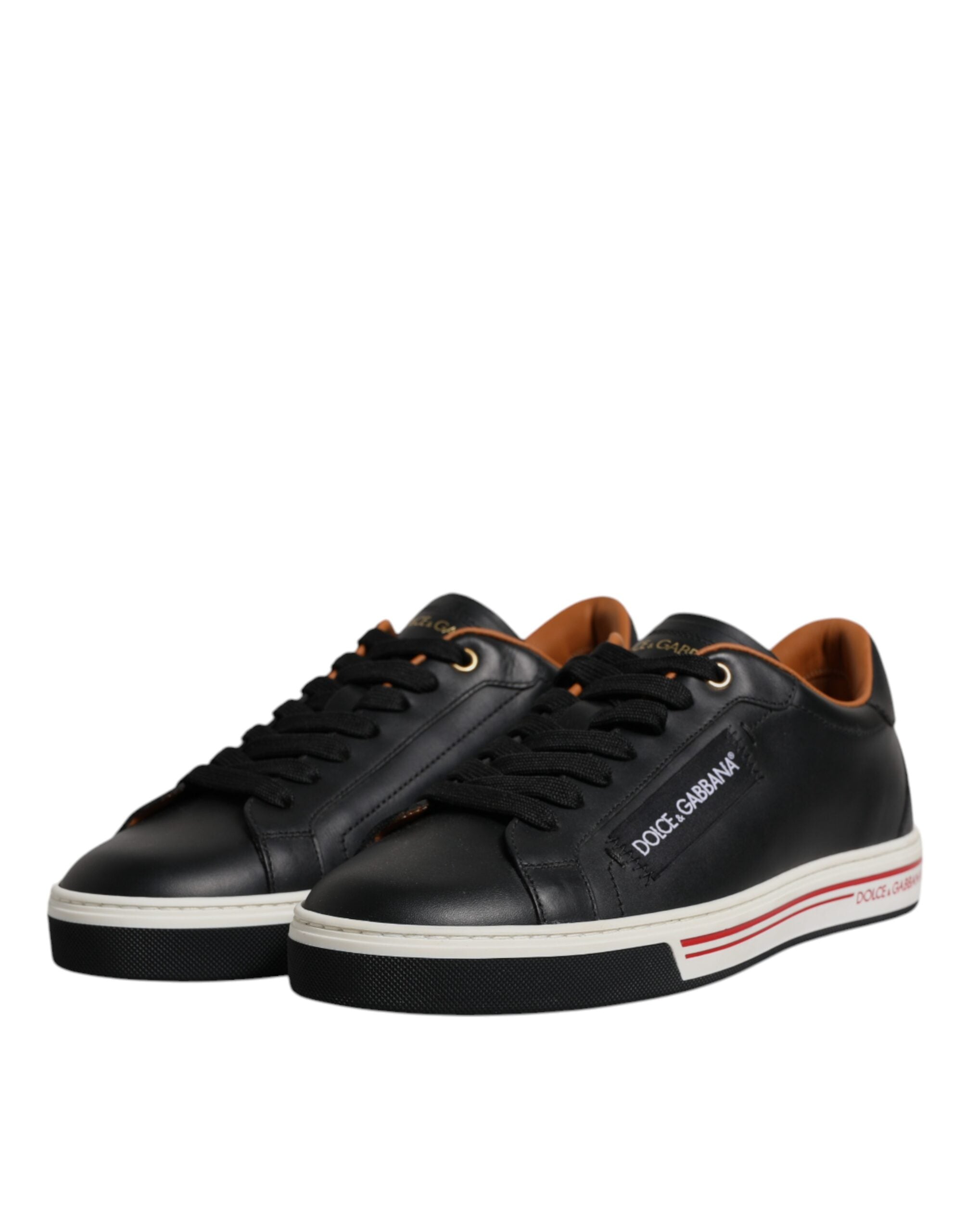 Dolce & Gabbana Schwarz Leder Low Top Männer Turnschuhe Schuhe-4