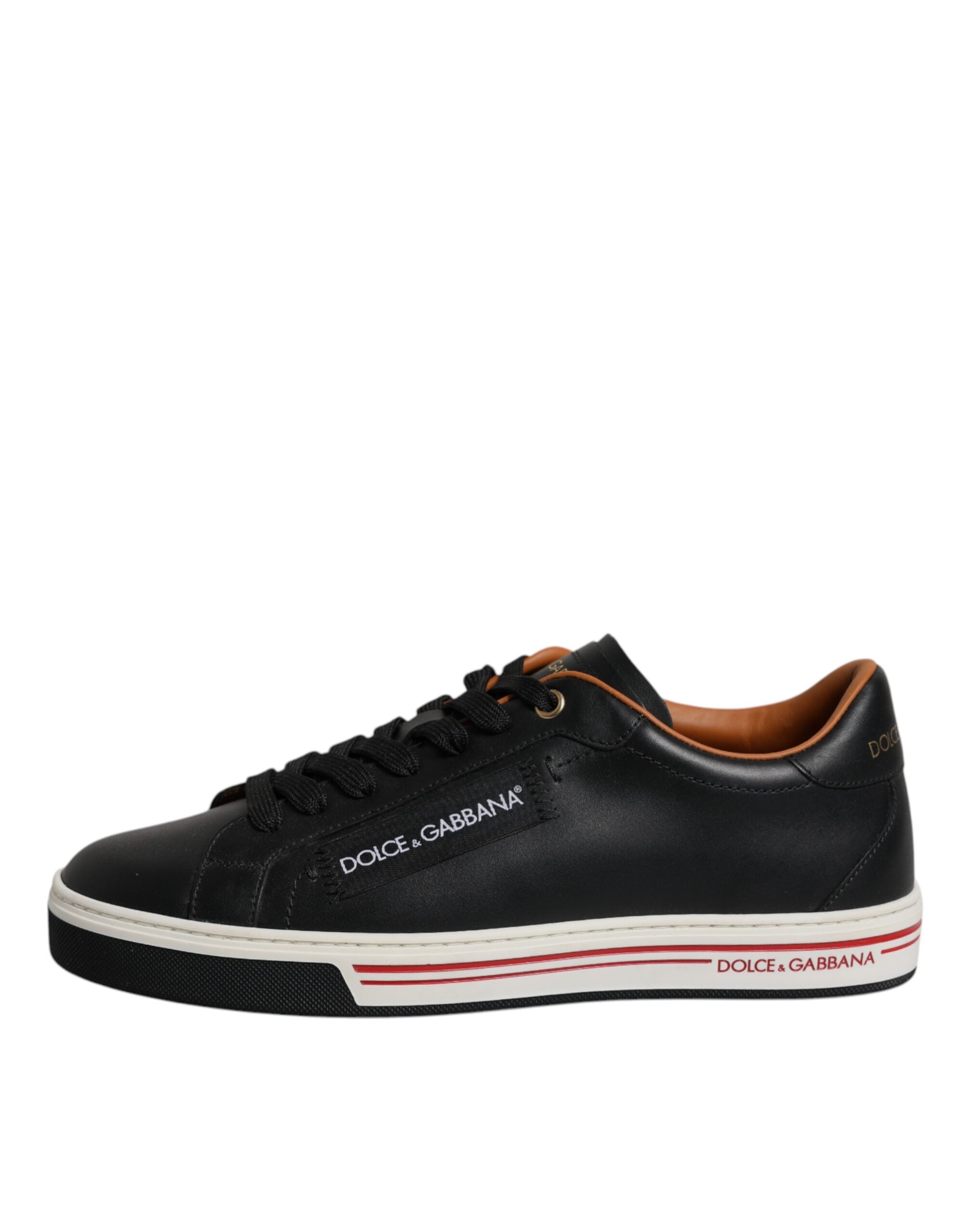 Dolce & Gabbana Schwarz Leder Low Top Männer Turnschuhe Schuhe-6