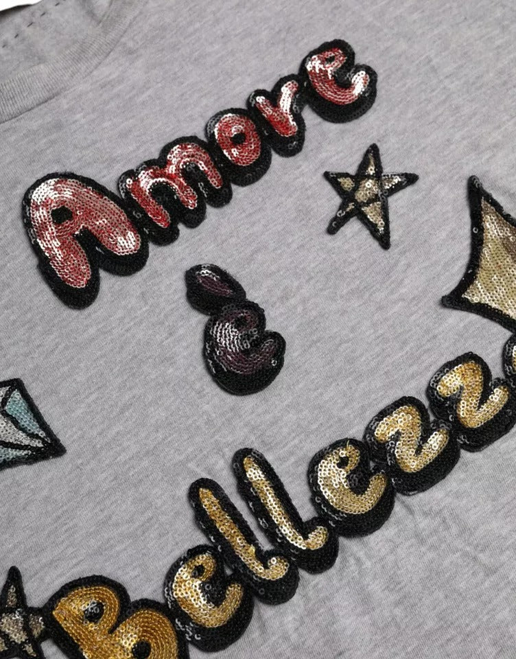 Dolce & Gabbana Gray Cotton L'Amore E'Bellezza Top T-shirt-6