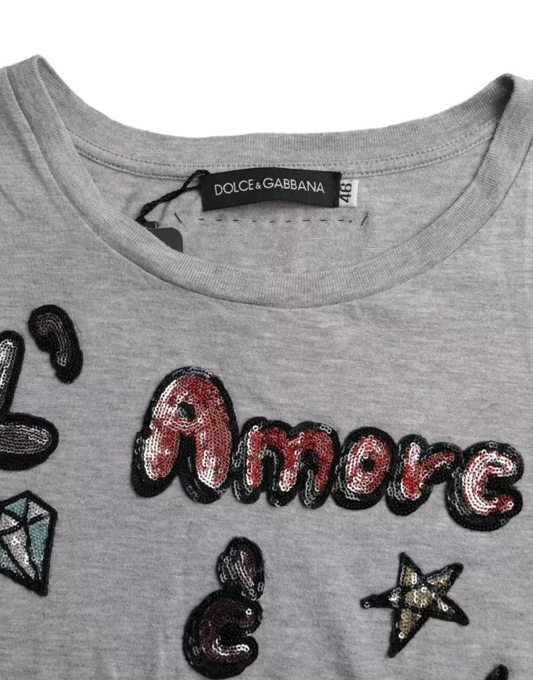 Dolce & Gabbana Gray Cotton L'Amore E'Bellezza Top T-shirt-7