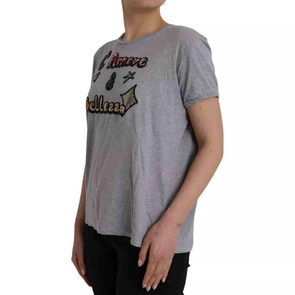 Dolce & Gabbana Gray Cotton L'Amore E'Bellezza Top T-shirt-4