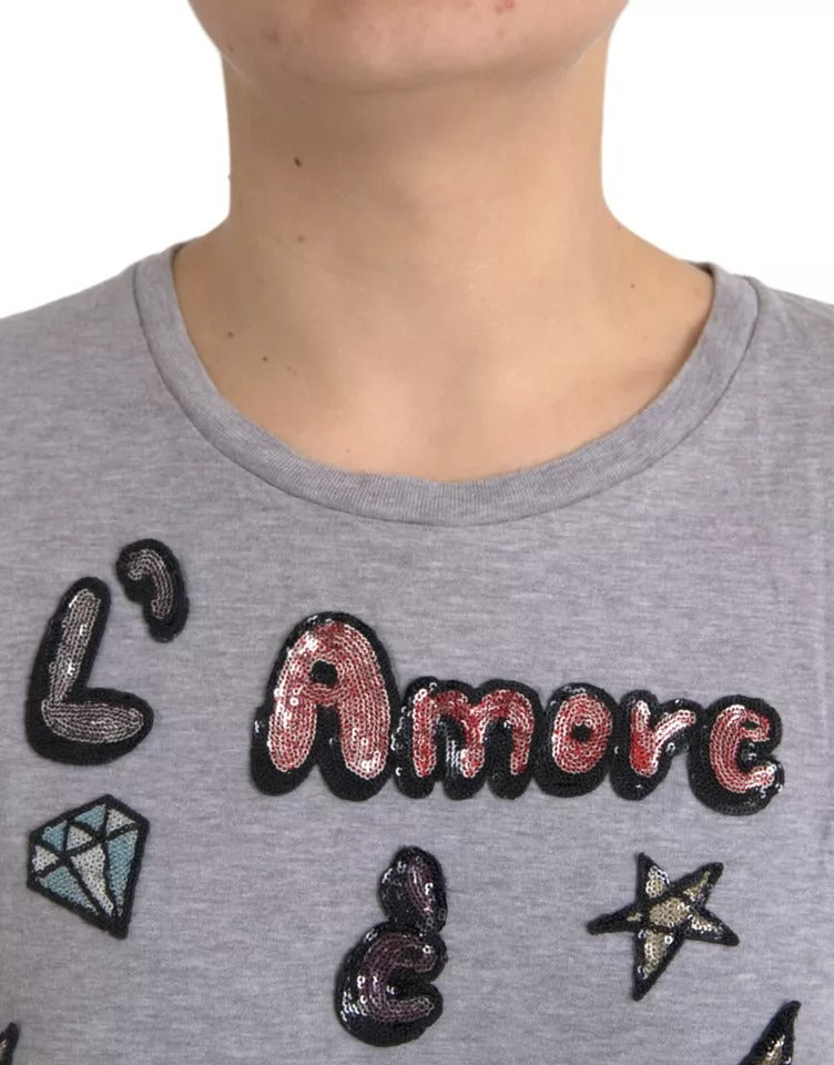 Dolce & Gabbana Gray Cotton L'Amore E'Bellezza Top T-shirt-5