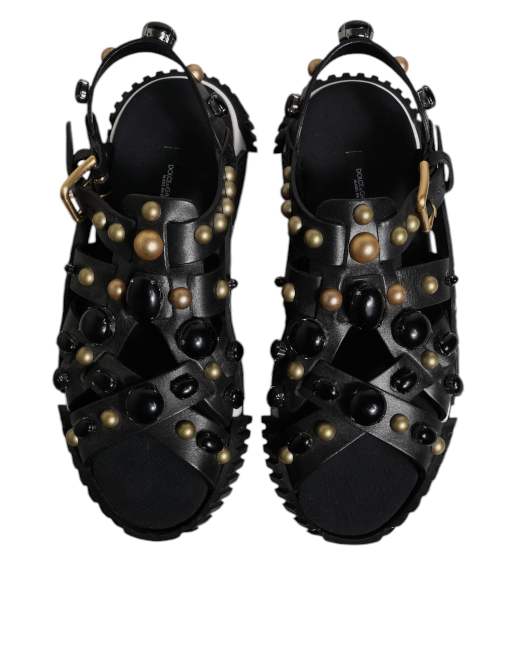 Sandalias con tachuelas de cuero negro de Dolce & Gabbana-3