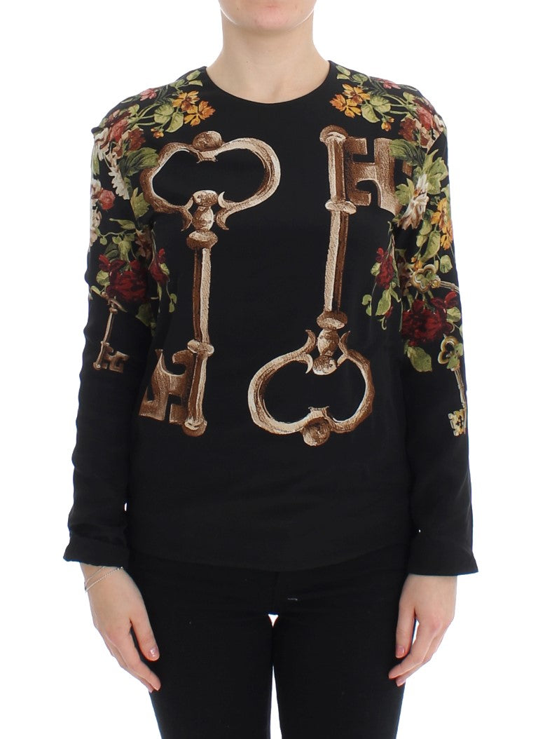 Blusa de seda negra con estampado floral de Dolce & Gabbana