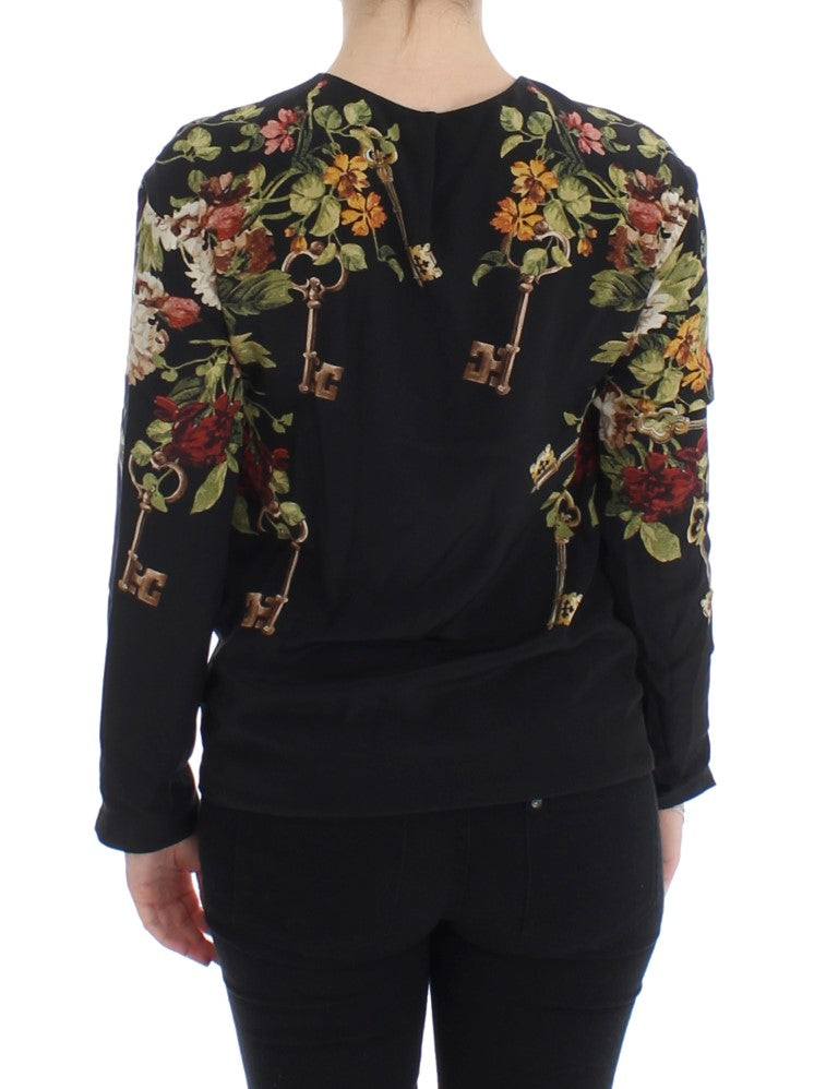 Blusa de seda negra con estampado floral de Dolce & Gabbana-3