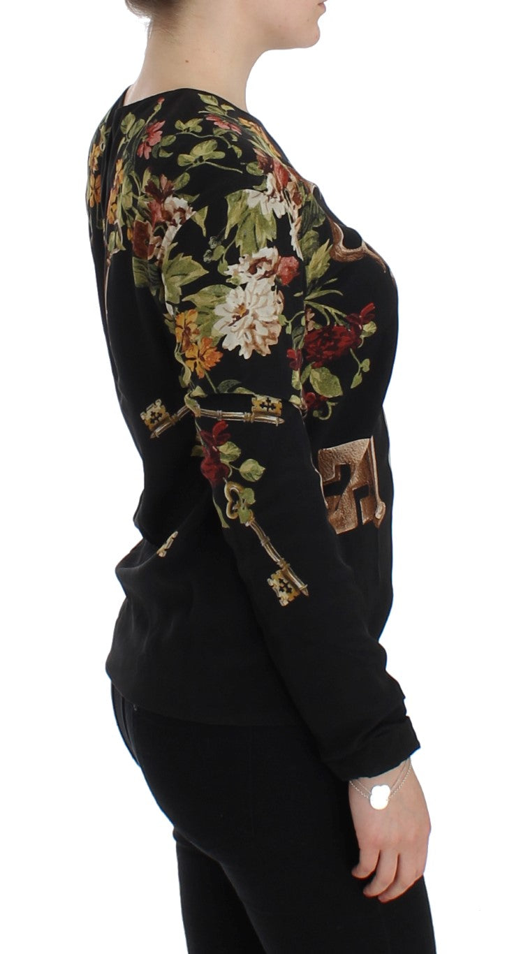 Blusa de seda negra con estampado floral de Dolce & Gabbana-4