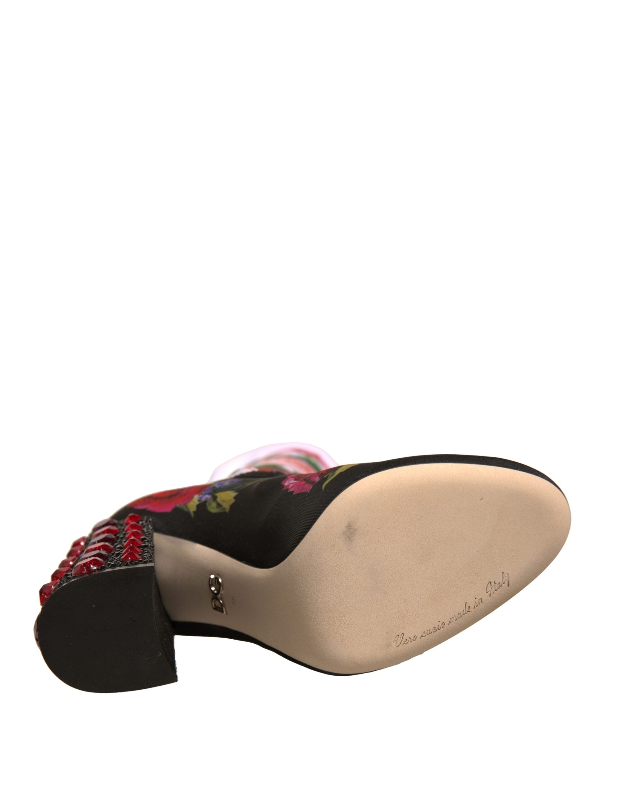 Dolce & Gabbana Black Floral Socks Crystal Boots Jersey Shoes-6