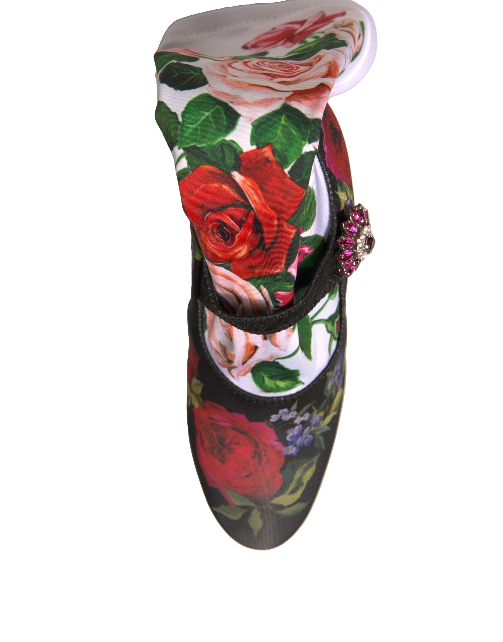 Dolce & Gabbana Black Floral Socks Crystal Boots Jersey Shoes-7