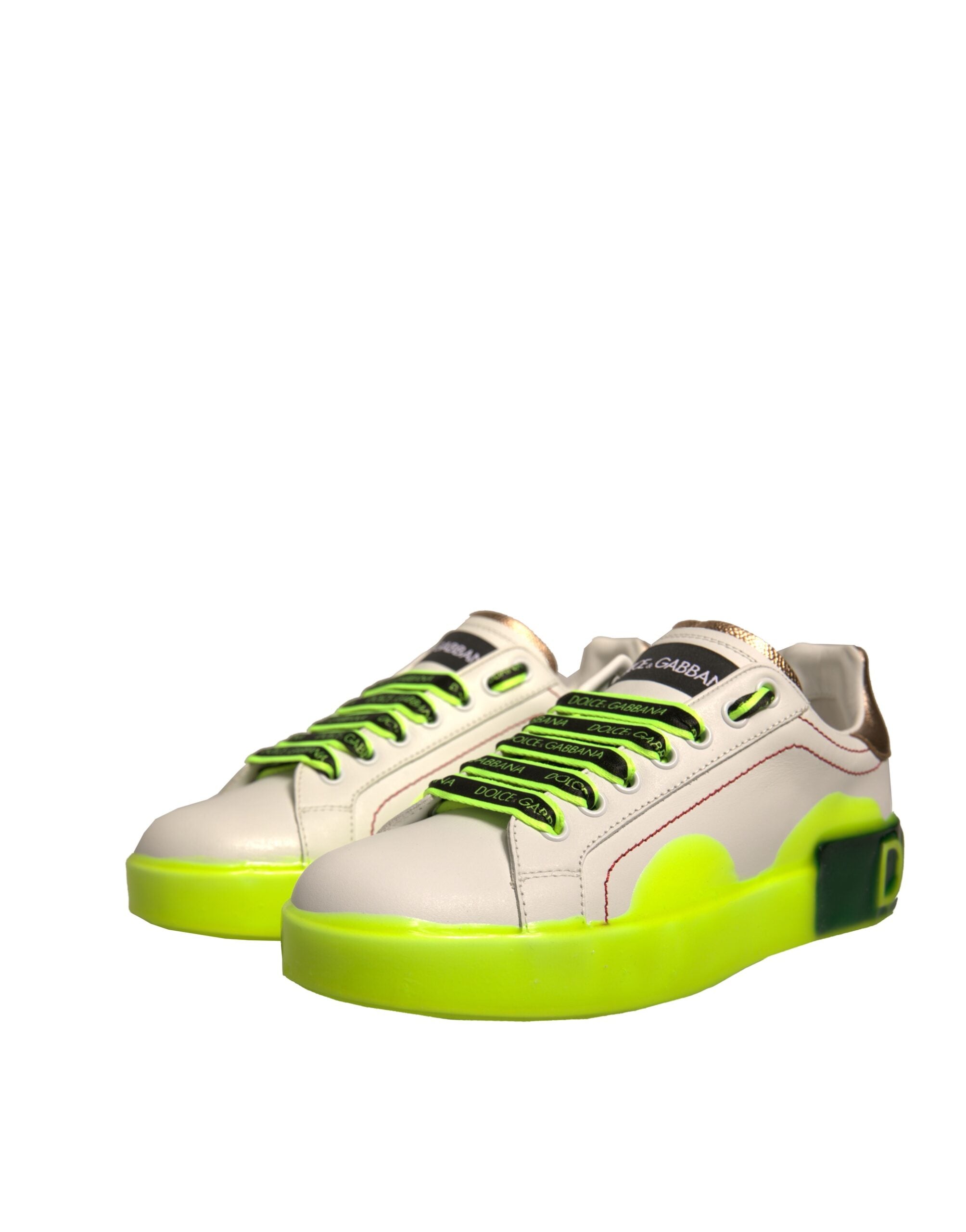 Dolce & Gabbana Weiß Gelb Portofino Leder Turnschuhe Schuhe-3