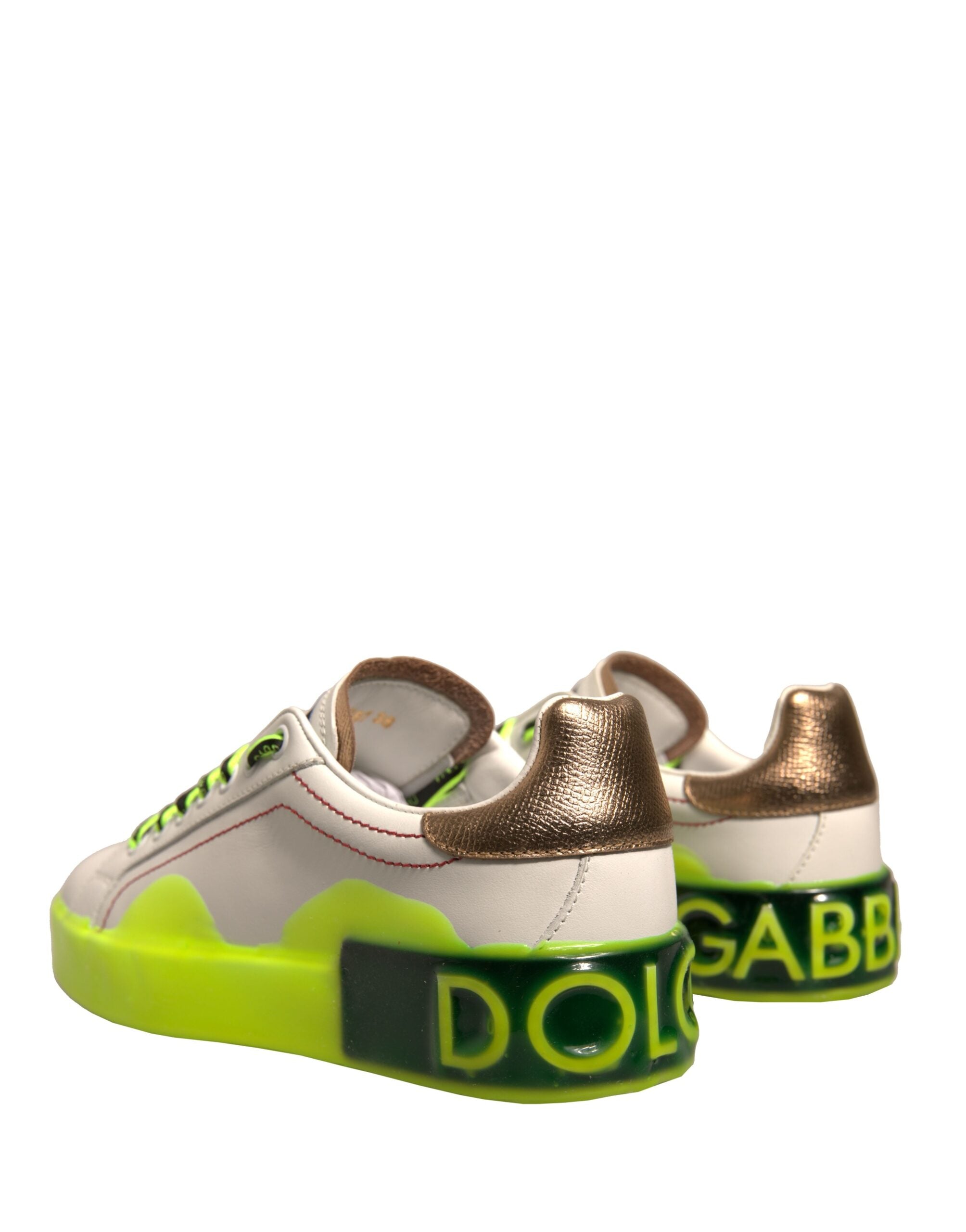 Dolce & Gabbana Weiß Gelb Portofino Leder Turnschuhe Schuhe-4