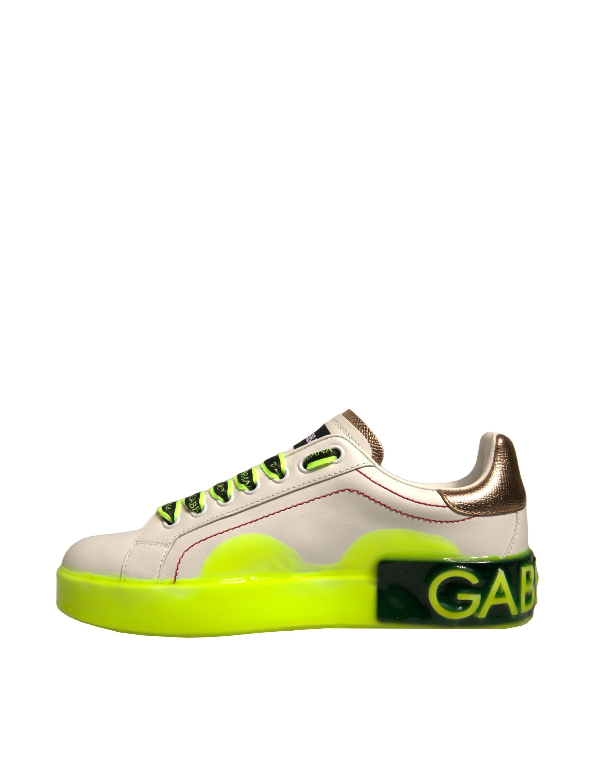 Dolce & Gabbana Weiß Gelb Portofino Leder Turnschuhe Schuhe-5