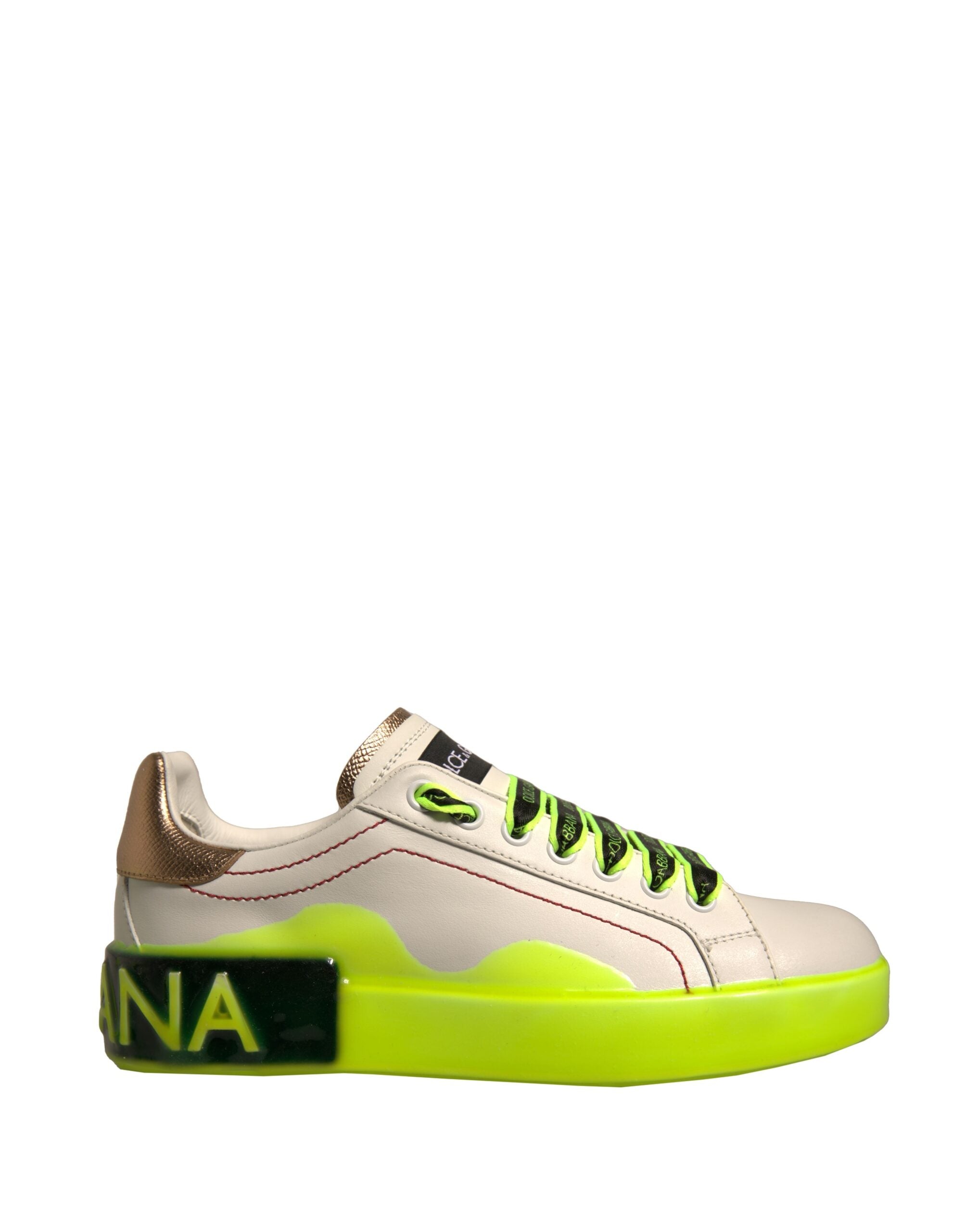 Dolce & Gabbana Weiß Gelb Portofino Leder Turnschuhe Schuhe-1